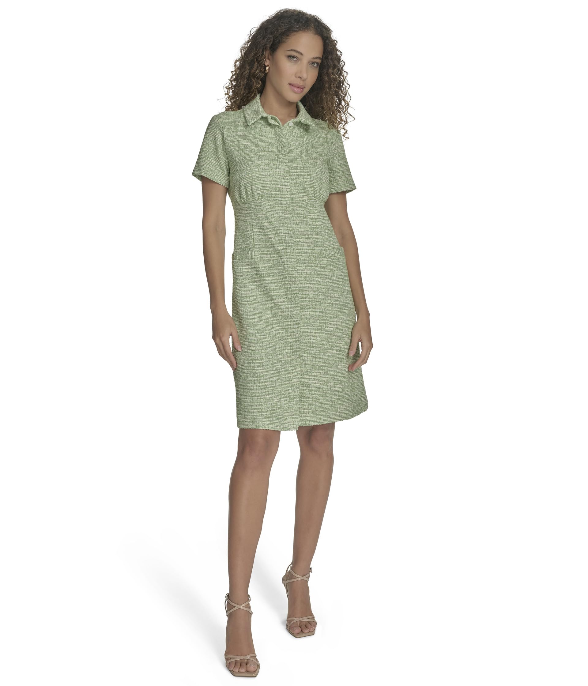 Tweed Short Sleeve Collared Dress