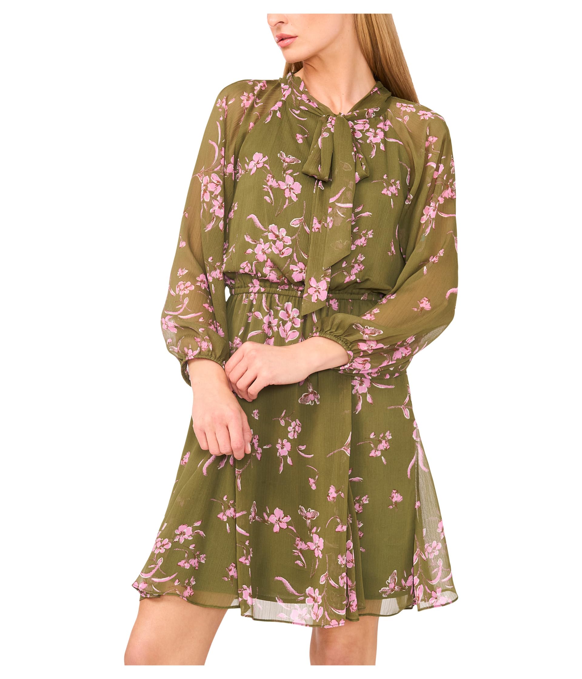 Женское платье CeCe Long Sleeve Tie Neck Printed
