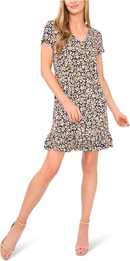 Ruffled Hem V-neck Knit Dress