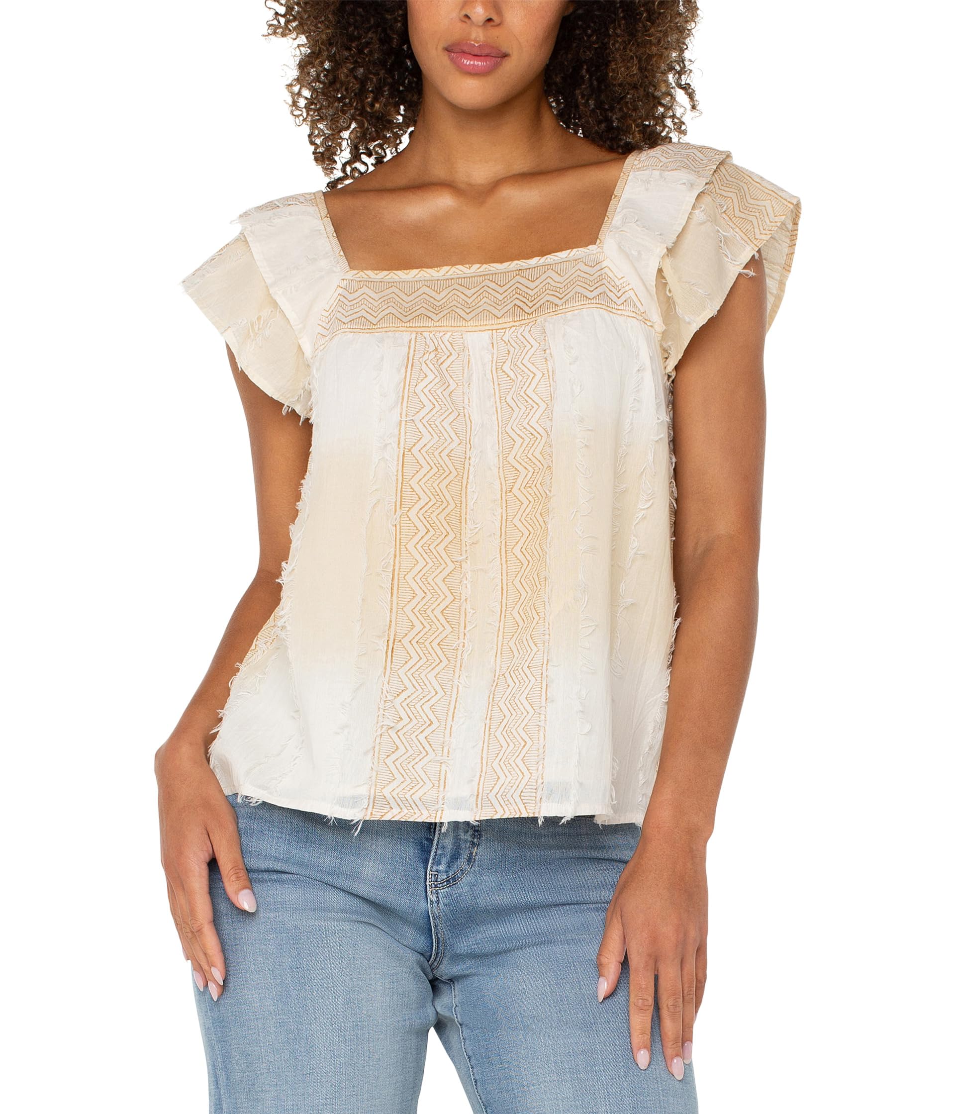 Short Sleeve Square Neck Woven Blouse