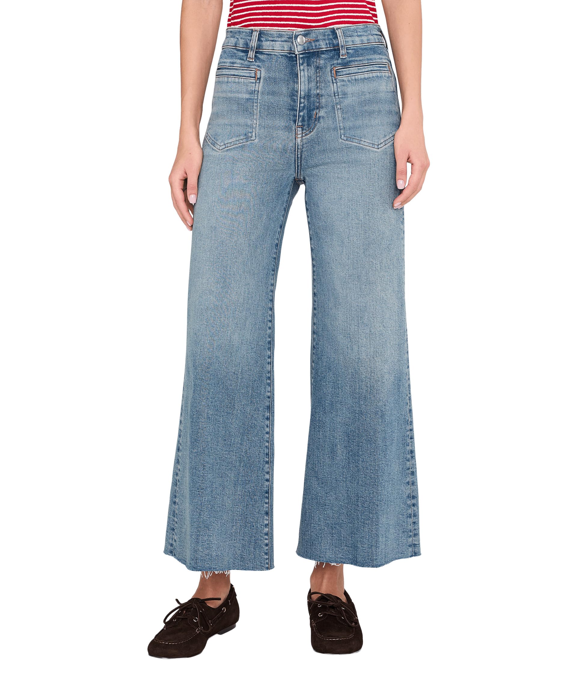 Женские джинсы Patch Pocket Flared Wide Leg с необработанным краем Shalimar Wash