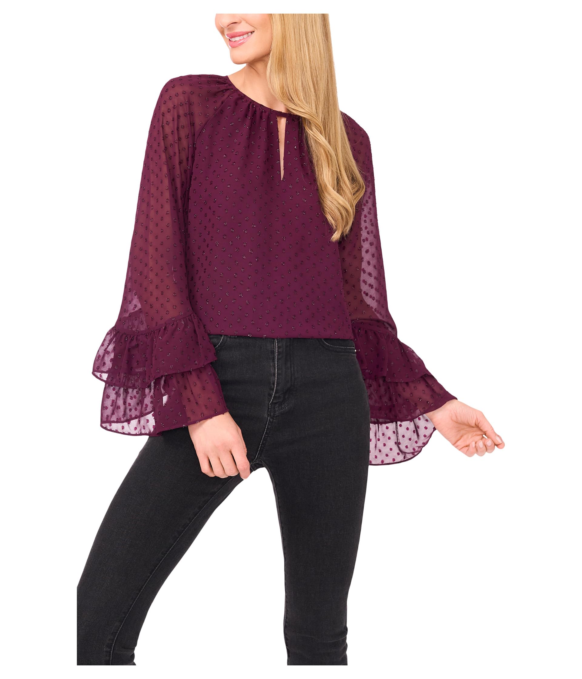 Tiered Sleeve Front Keyhole Blouse