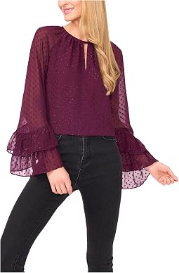 Tiered Sleeve Front Keyhole Blouse