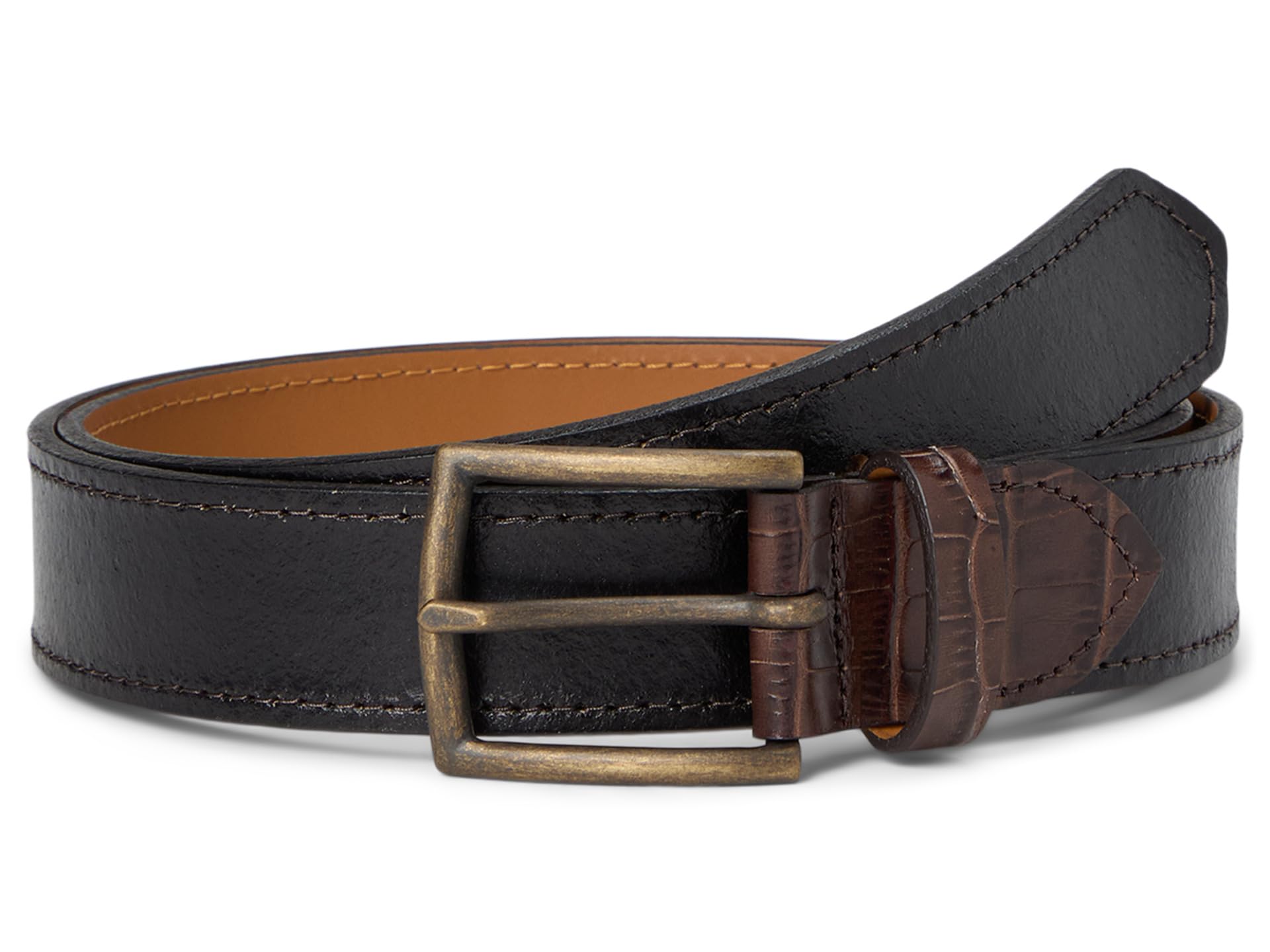 Two-Tone Croc Embossed Leather Belt