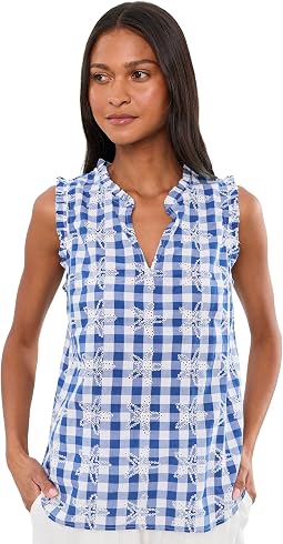 Starlight Navy Starfishing Embroidered Gingham