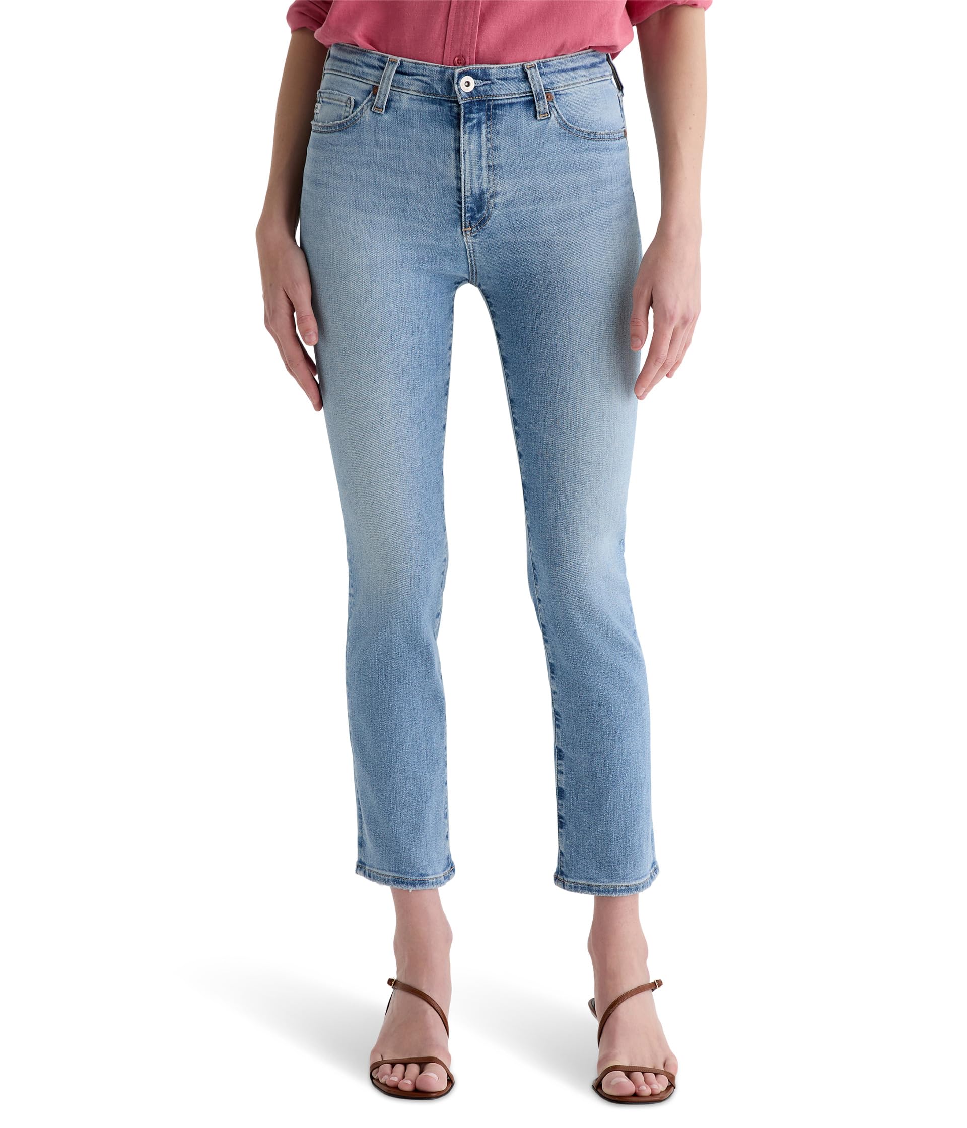 Mari Mid-Rise Slim Straight Crop Jeans in Marina Blue