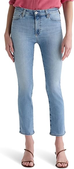 Mari Mid-Rise Slim Straight Crop Jeans in Marina Blue