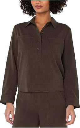 Popover Long Sleeve Shirt With Elastic At Waist