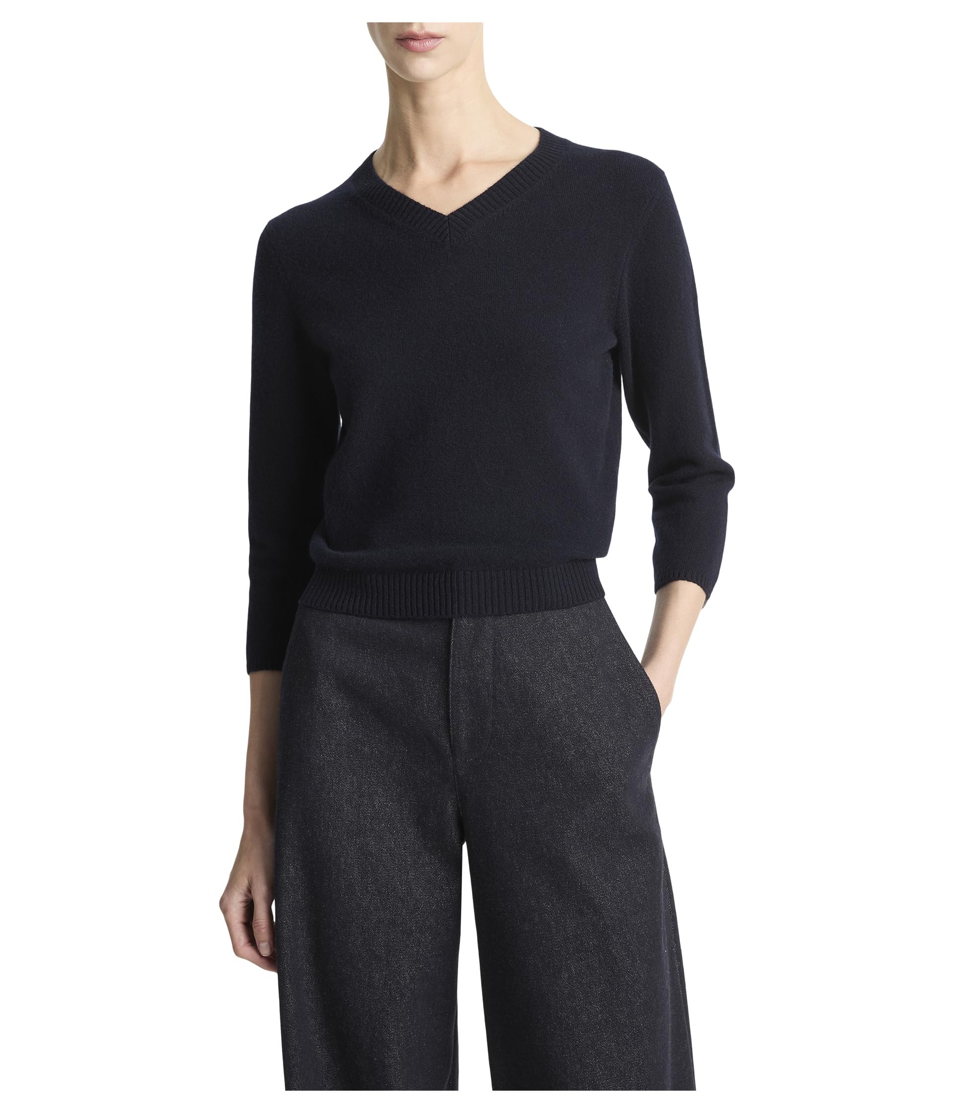 3/4 Sleeve V-neck Sweater