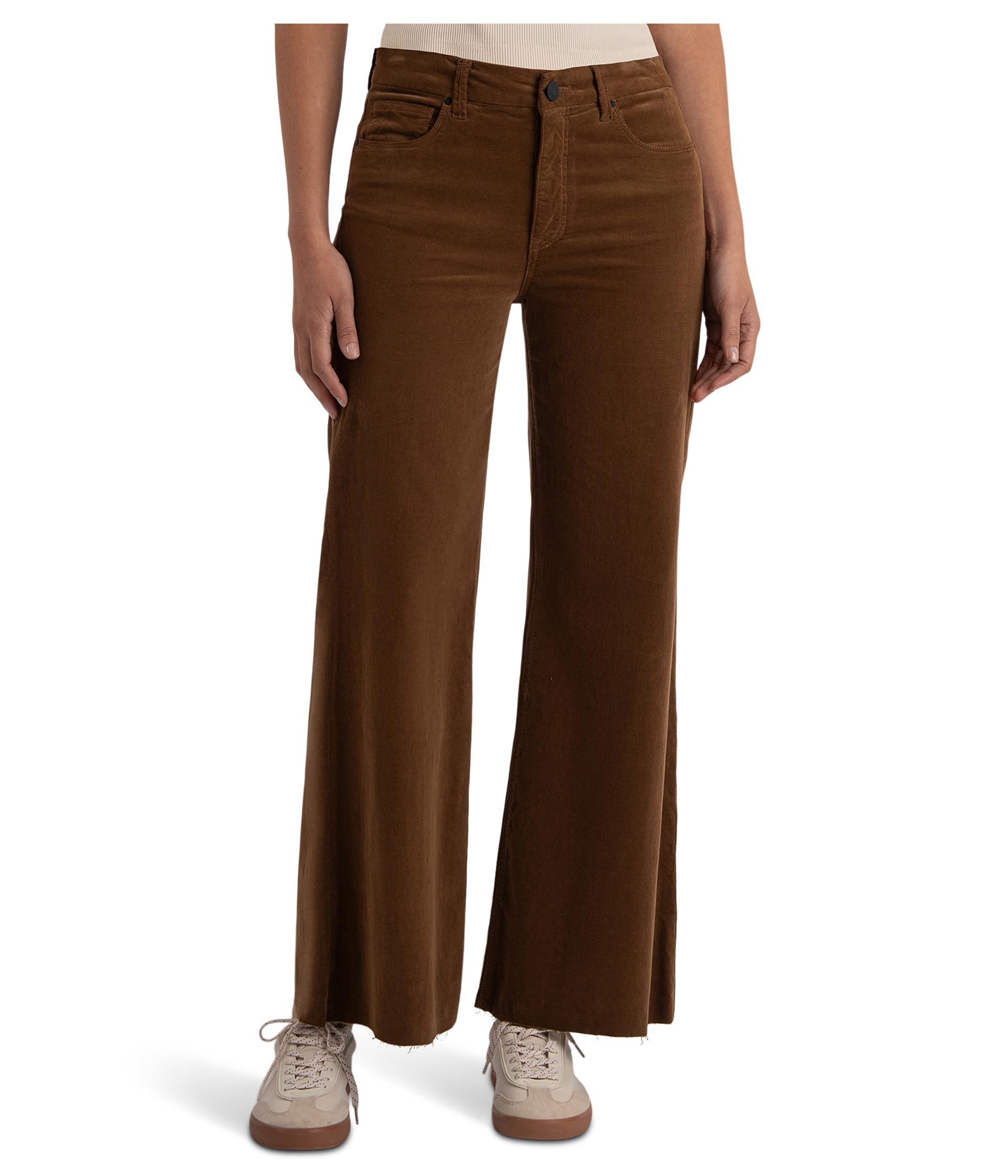 Женские джинсы KUT from the Kloth Meg High-Rise Fab Ab Wide Leg Raw Hem-Long Inseam в цвете Cognac