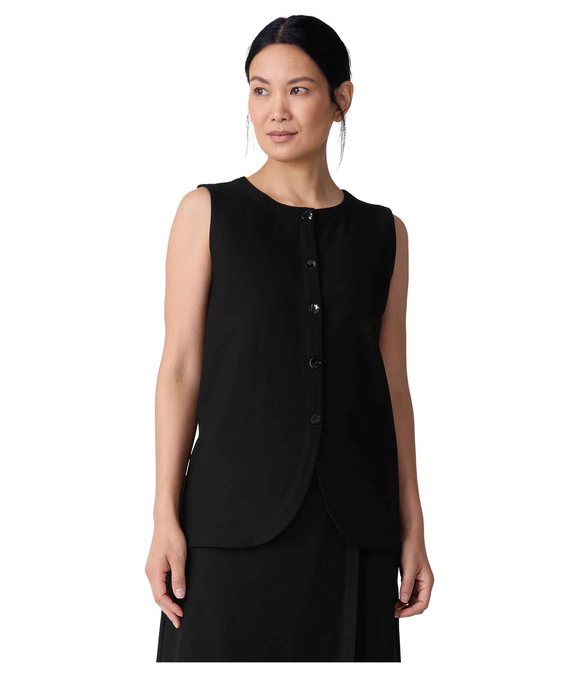 Washable Stretch Crepe Round Neck Long Vest