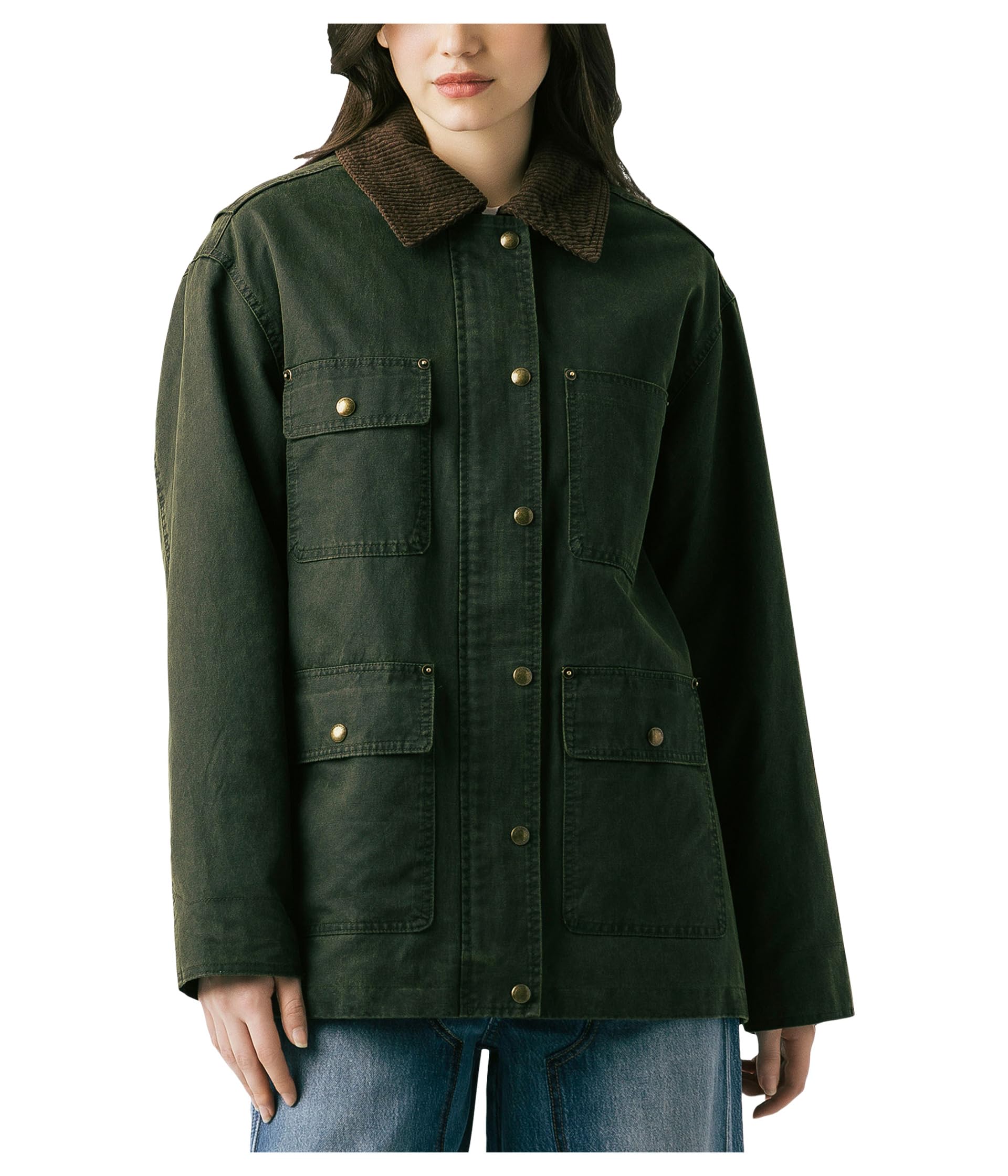 Catching A Break Coated Barn Jacket With Corduroy Collar Detail