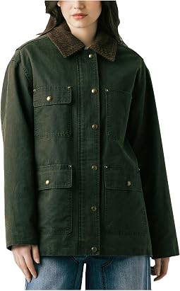Catching A Break Coated Barn Jacket With Corduroy Collar Detail