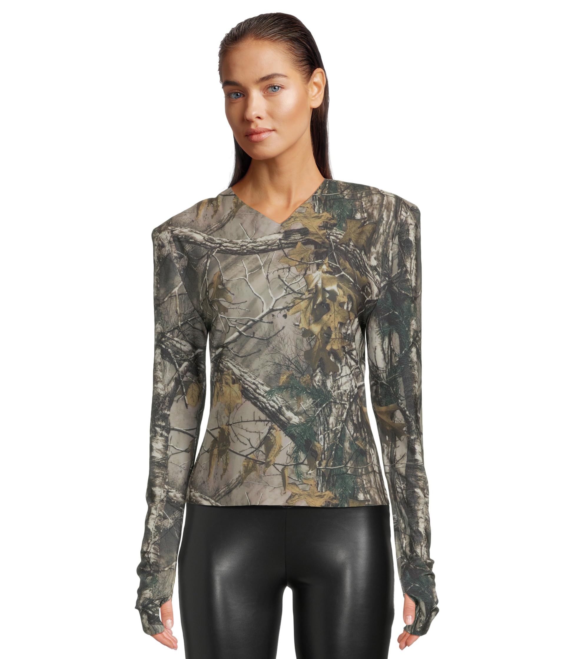 Long Sleeve Shoulder Pad V-Neck Top