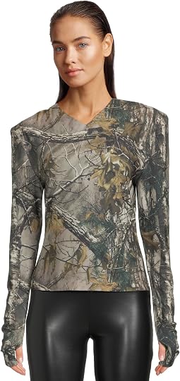 Long Sleeve Shoulder Pad V-Neck Top