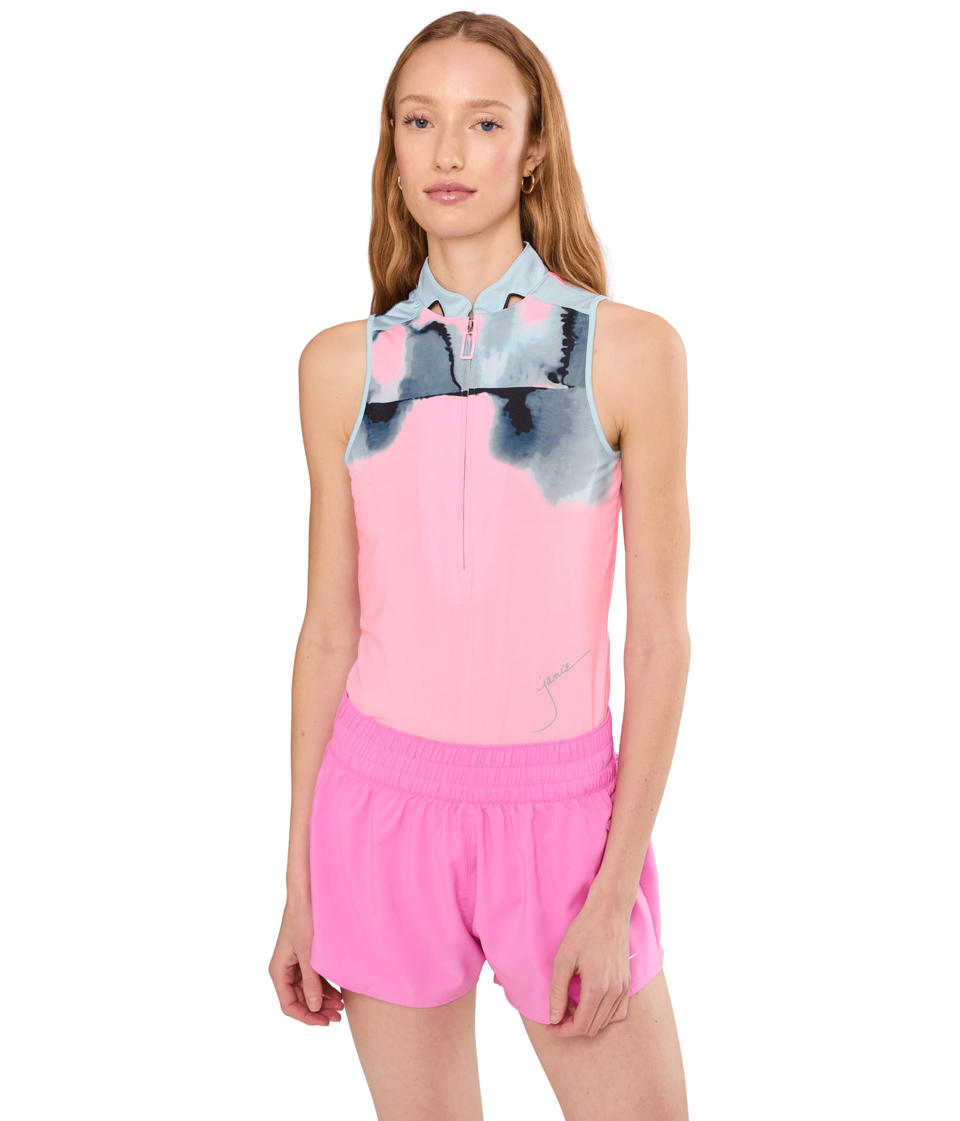 Flare Print Sleeveless Polo