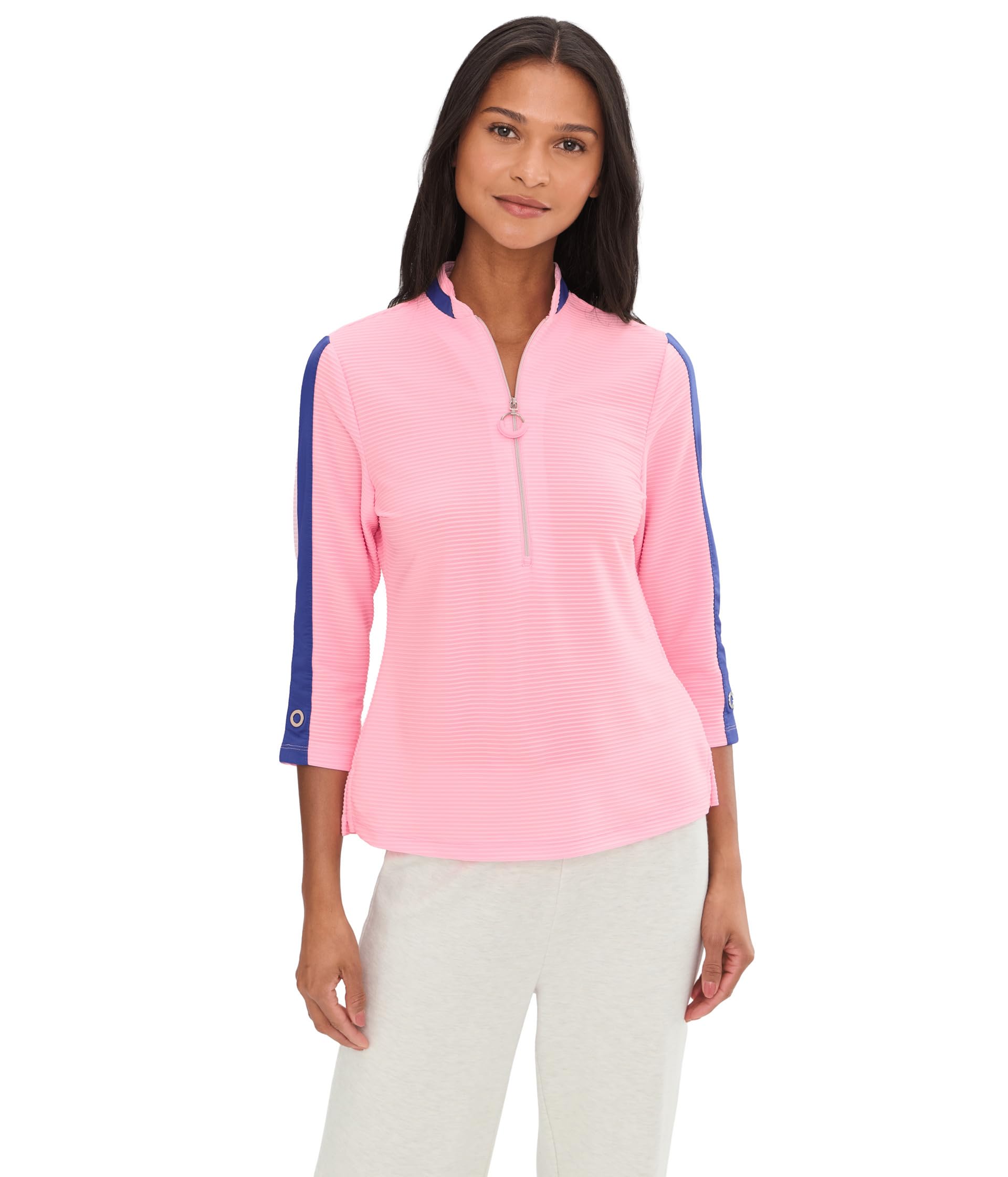 Textured Ottoman 3/4 Sleeve 1/4 Zip Top Женский