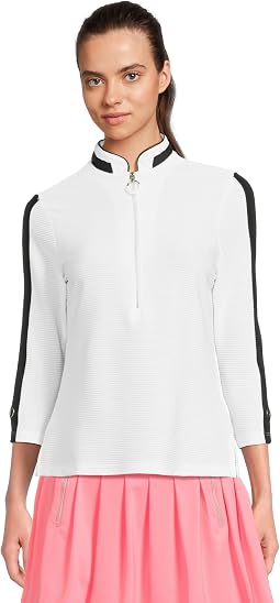 Textured Ottoman 3/4 Sleeve 1/4 Zip Top Женский