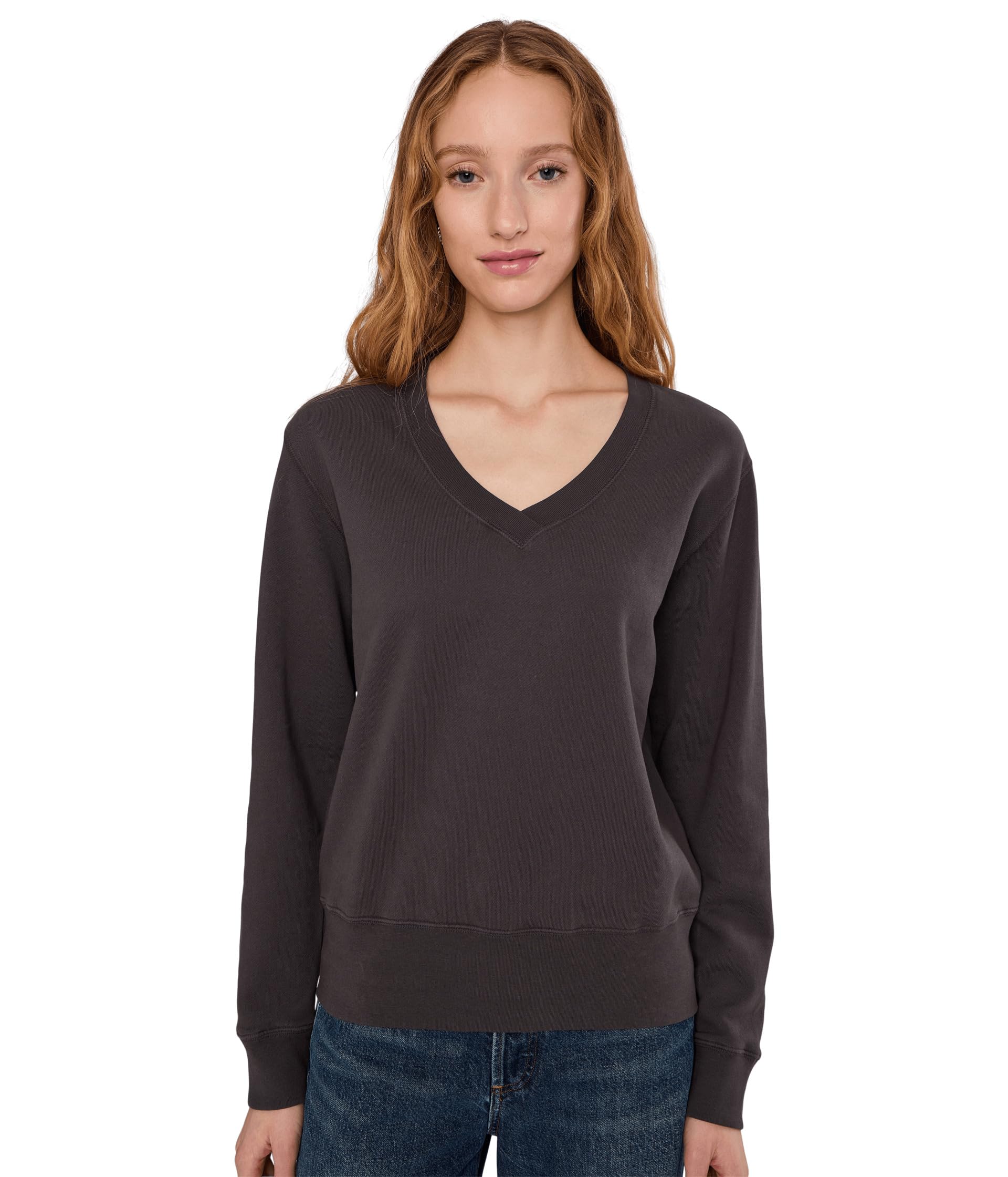 Long Sleeve Deep-v Neck Sweatshirt