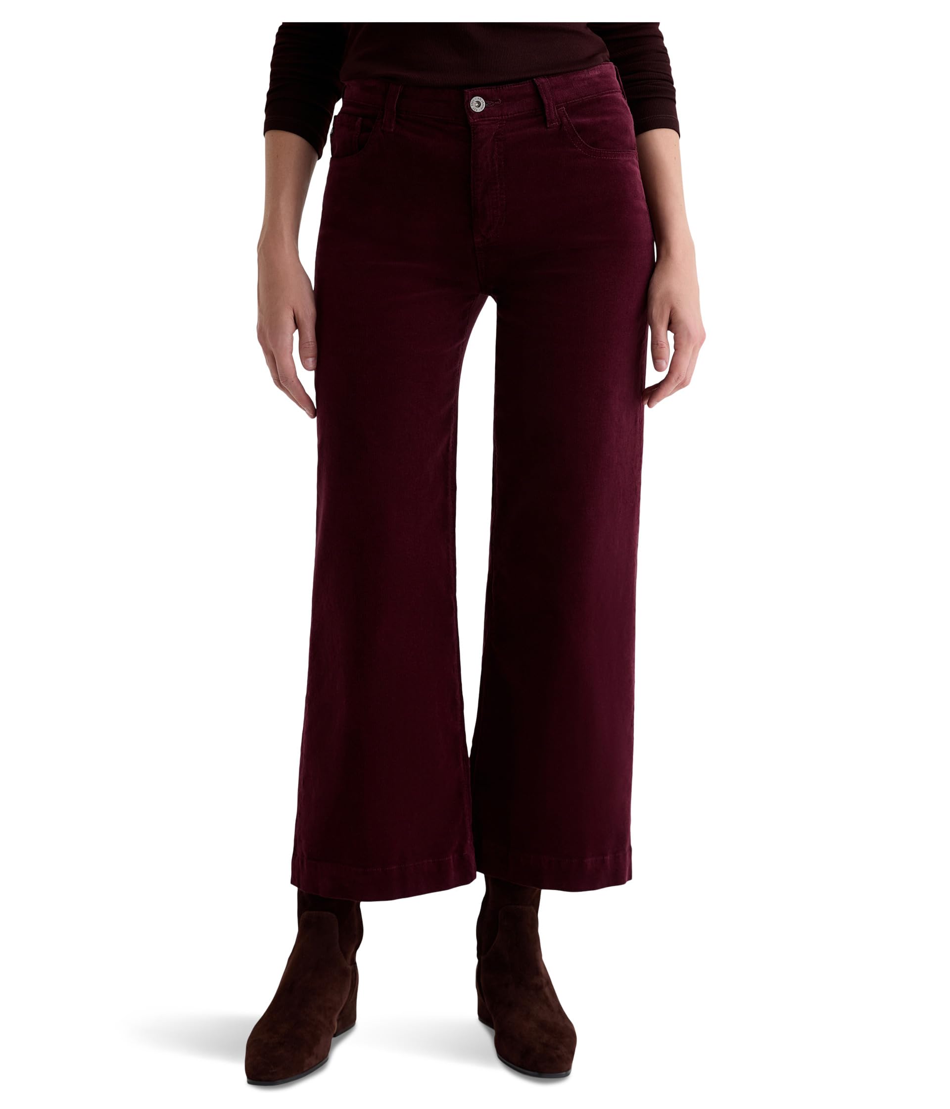 Saige Mid Rise Wide Leg Crop In Winery