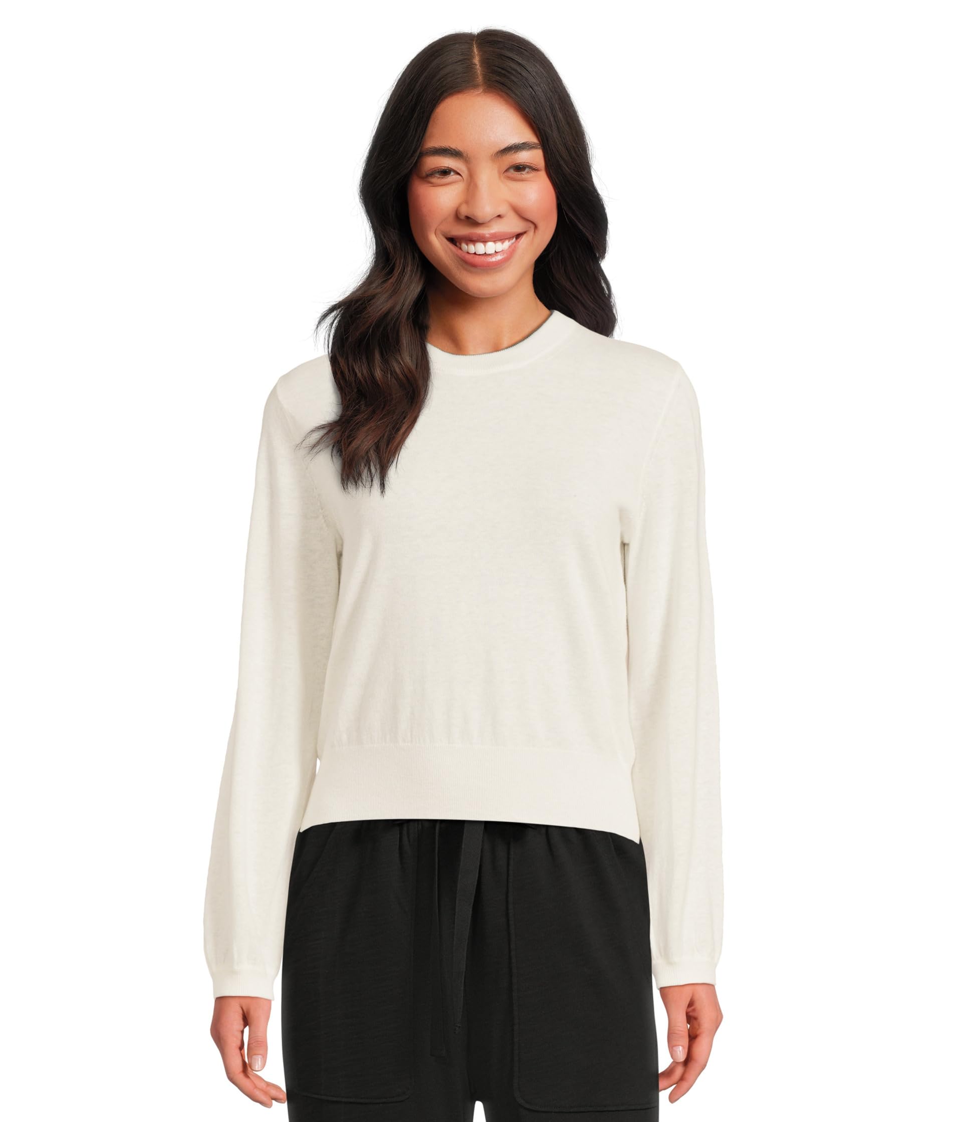 Shirred Sleeve Crew Neck Sweater