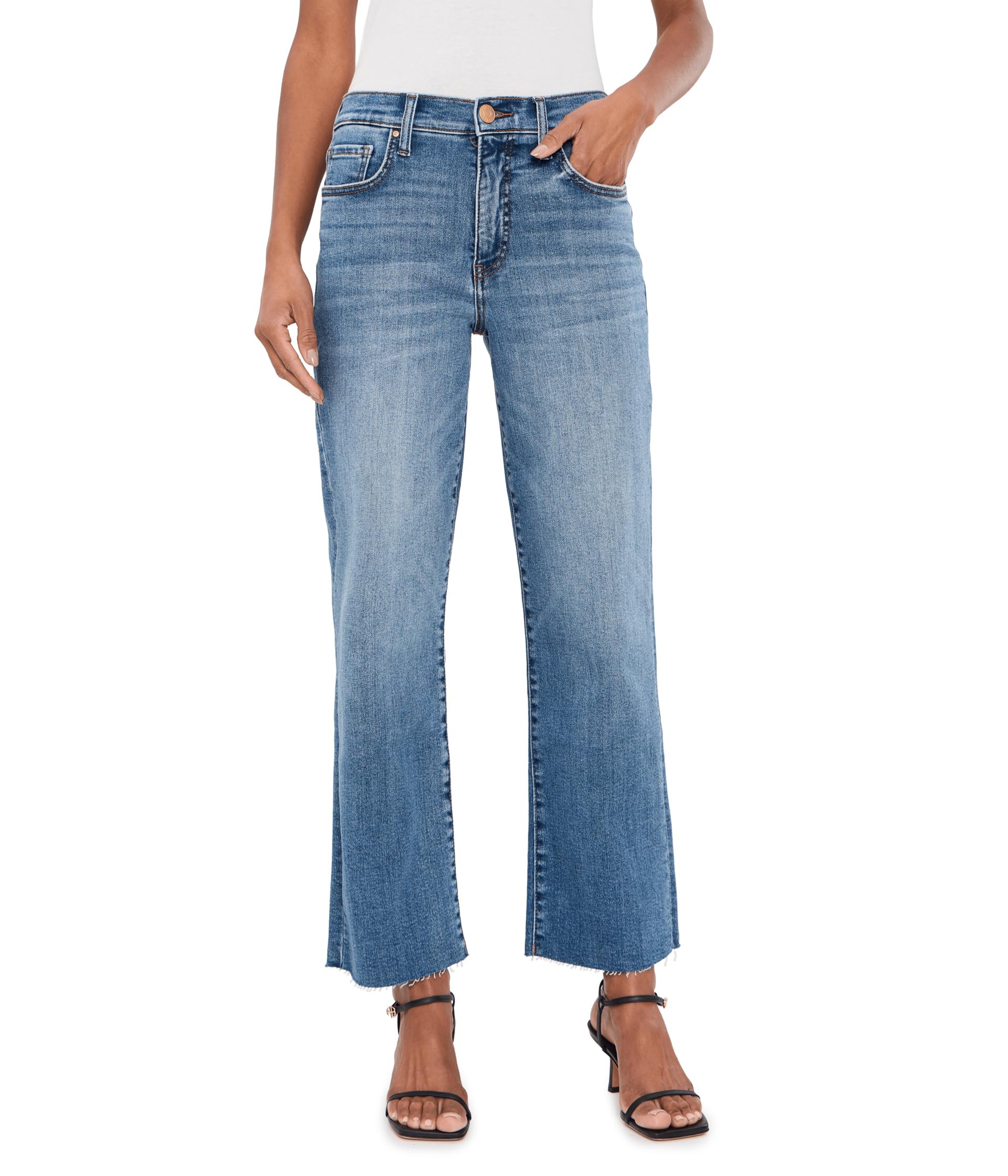 Джинсы Petite Avery High-Rise Fab Ab Easy Straight Leg Raw Hem