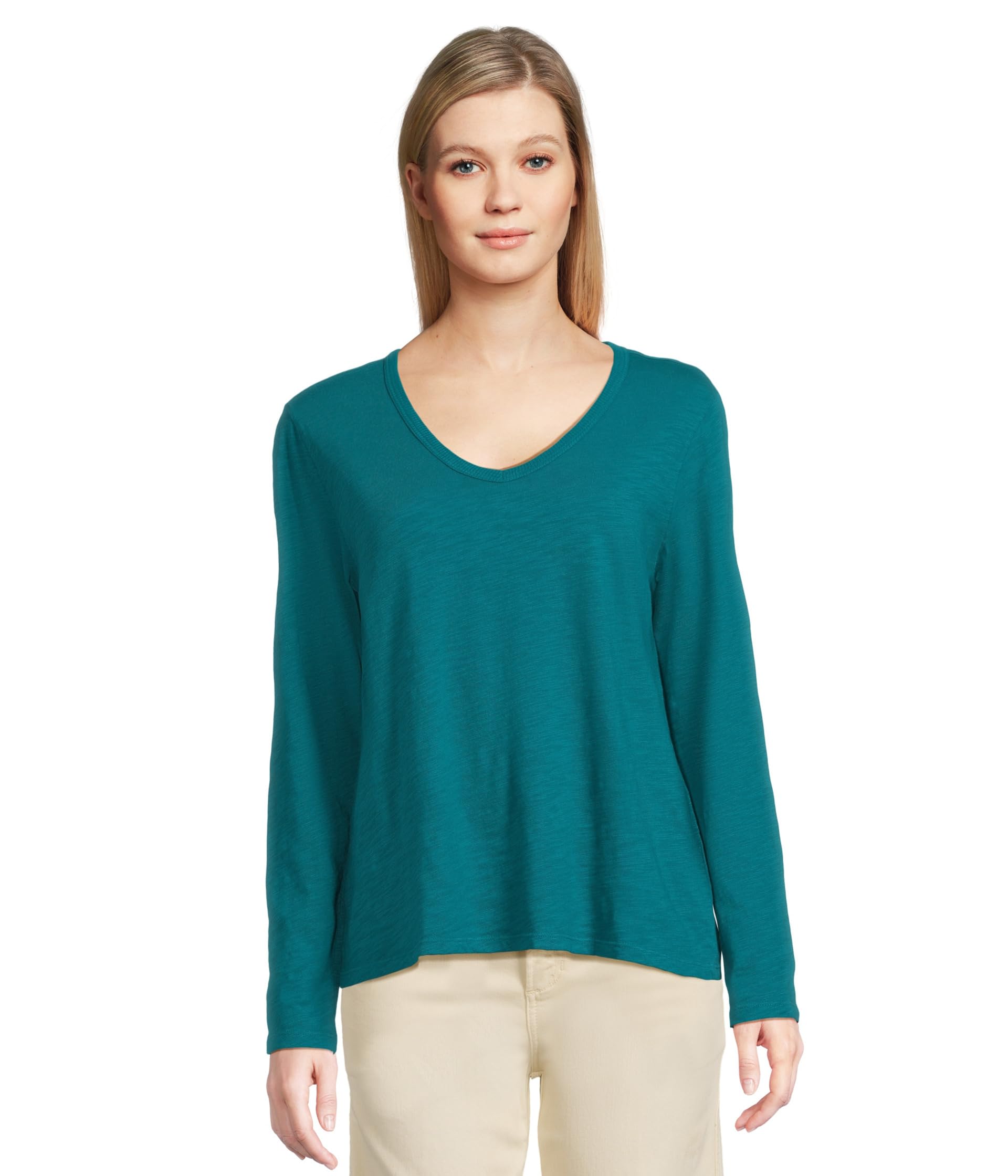 Garment Dye Tees - Long Sleeve V-Neck Knit Top