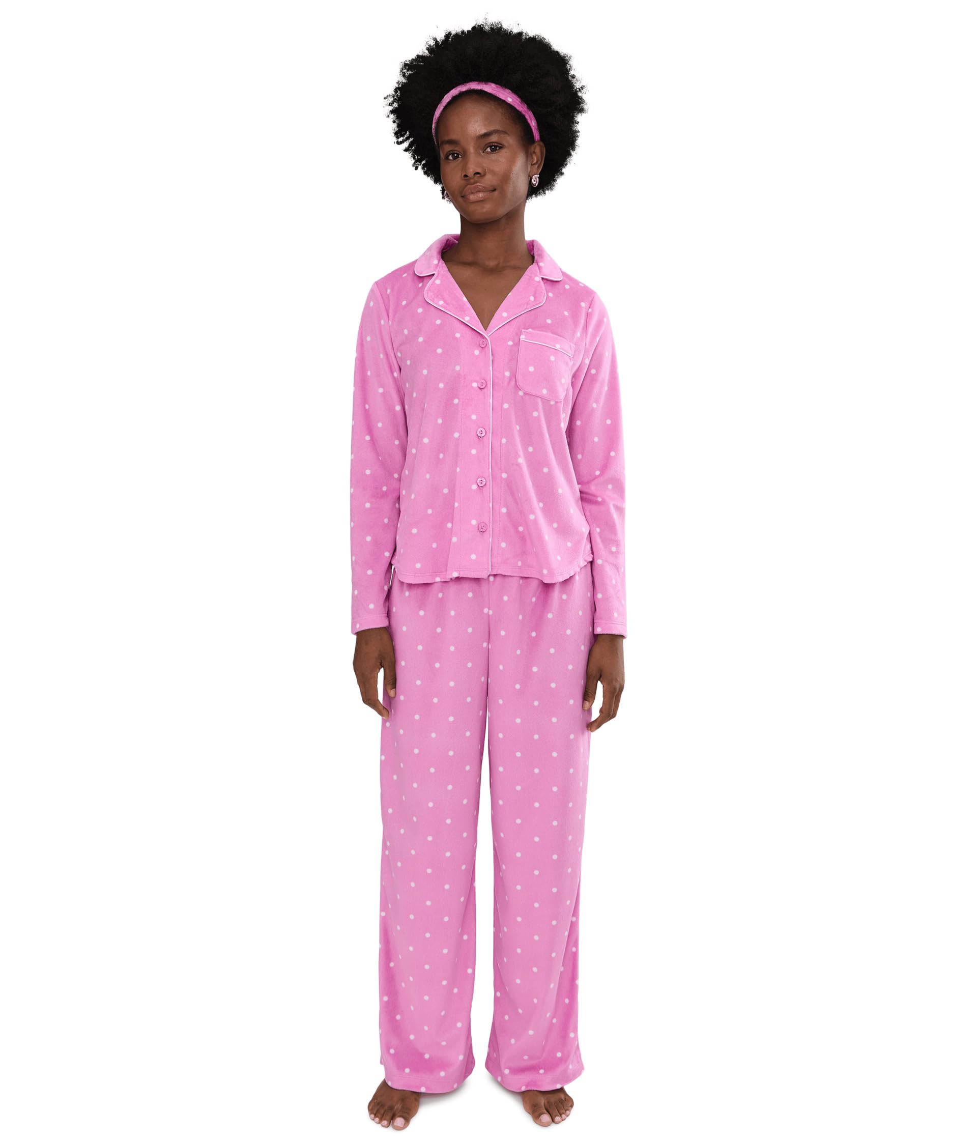 Karen Neuburger Minky Fleece Long Sleeve Notch Top & Long Pants Set комплект пижамы Женский