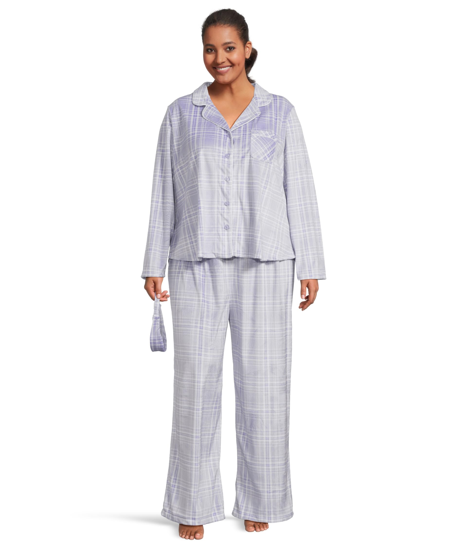 Plus Minky Fleece Long Sleeve Notch Top & Long Pants Set