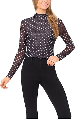 Long Sleeve Mesh Fitted Turtleneck Top женский топ