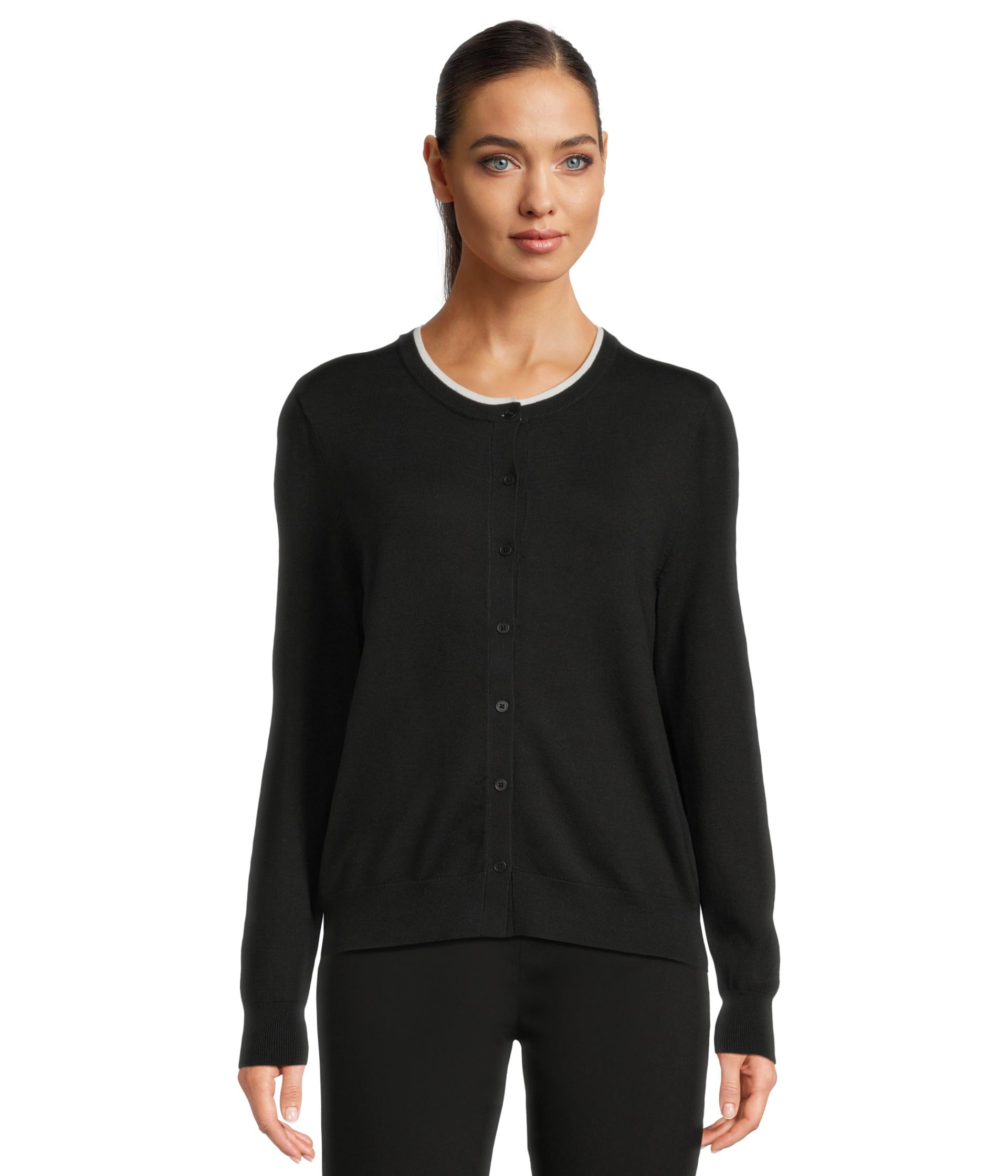 Modal Knits - Button Front Cardigan with Double Layer Neck Detail