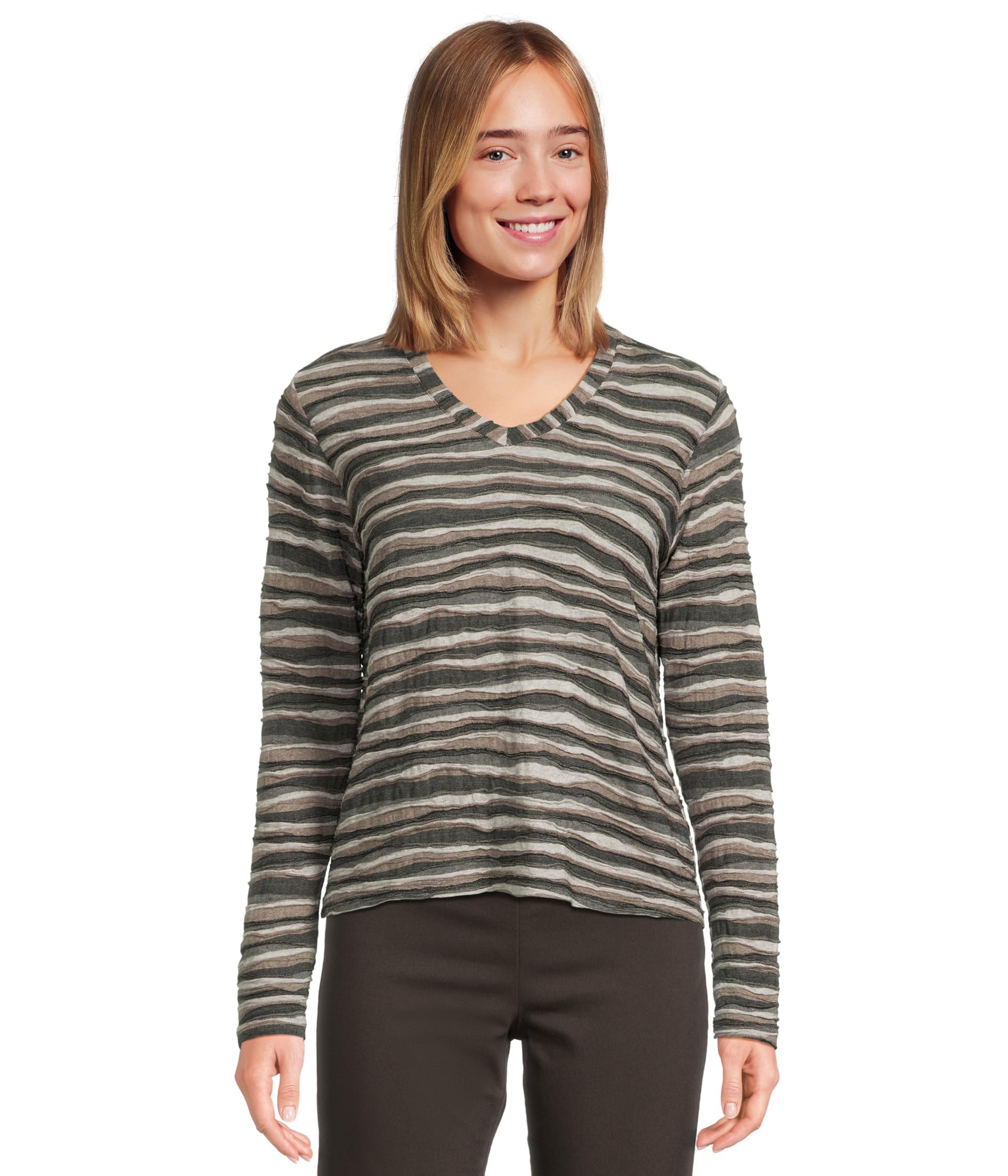 Long Sleeve Stripe V-neck Knit Top