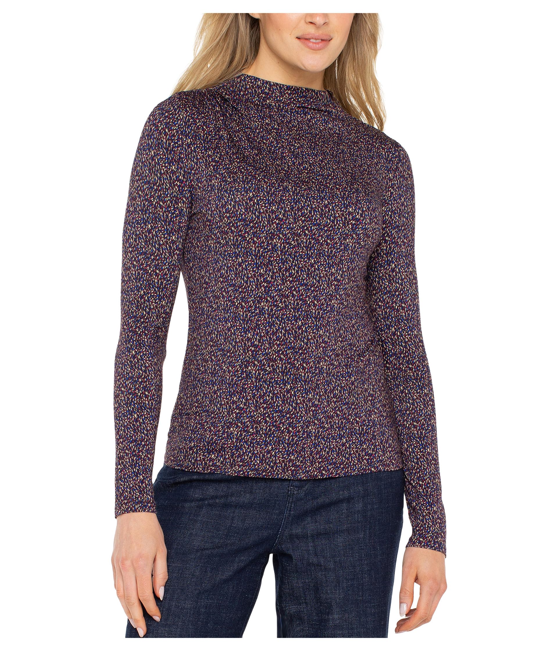 Long Sleeve Mock Neck Knit Top With Shirring