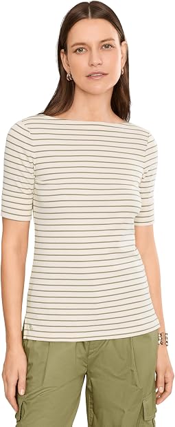 Футболка из полосатого эластичного хлопка Striped Stretch Cotton Boatneck Tee