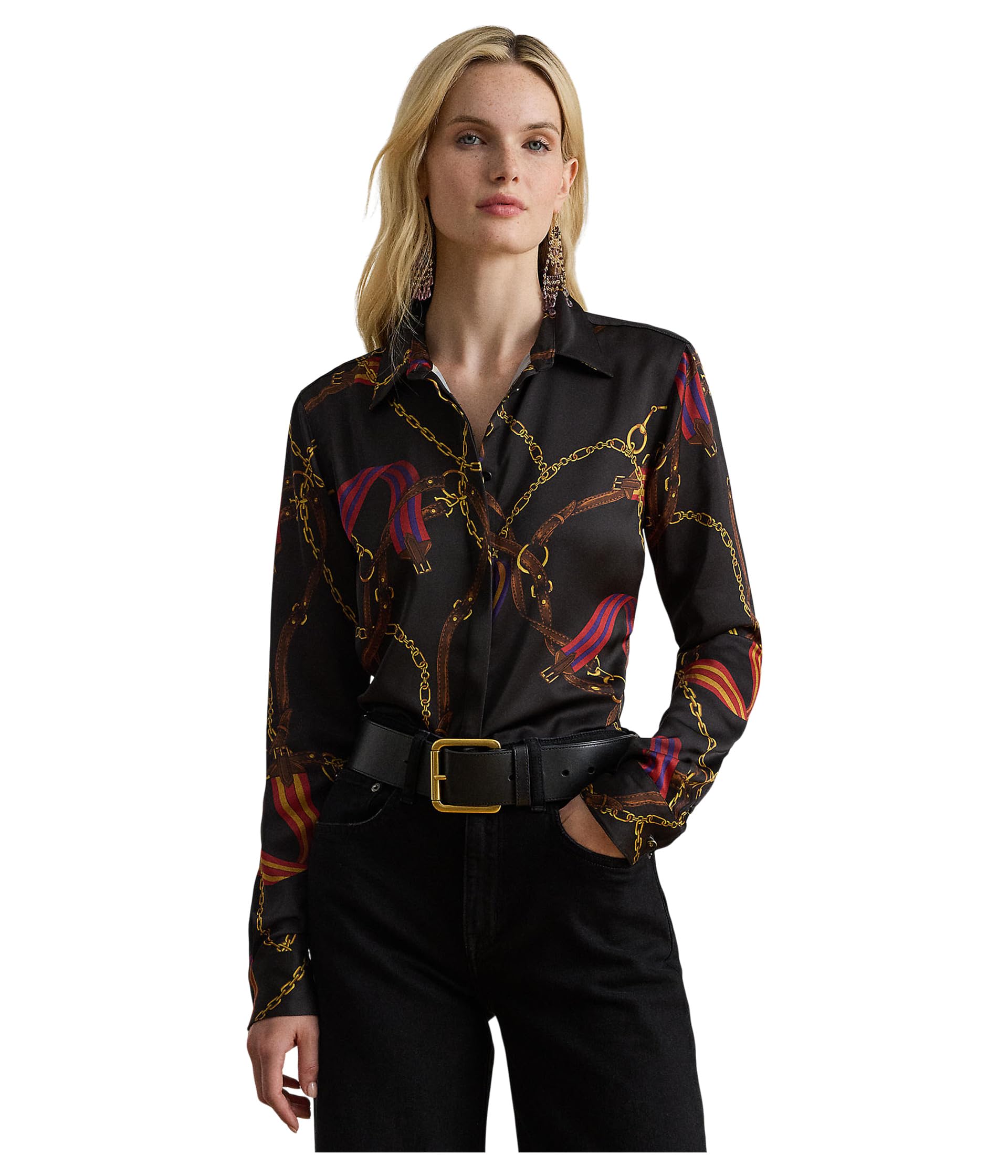 Classic Fit Belting-Print Satin Shirt