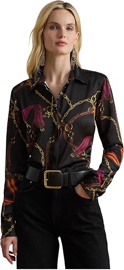 Classic Fit Belting-Print Satin Shirt