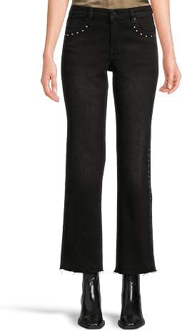 Kennedy Mid-rise Straight Jeans W/ Studs And Cut Hem