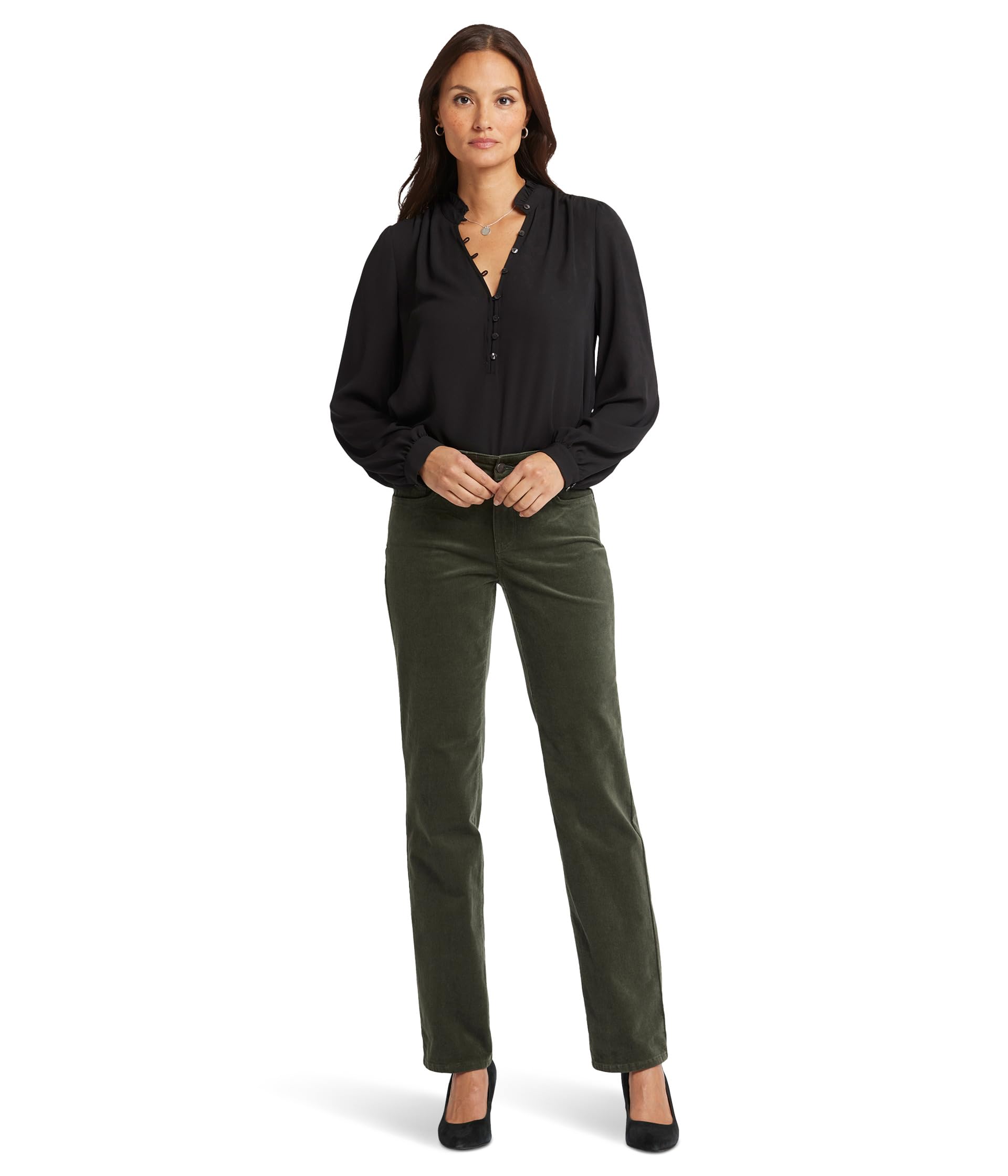 Petite Marilyn Straight Corduroy Pants in Vine Leaf