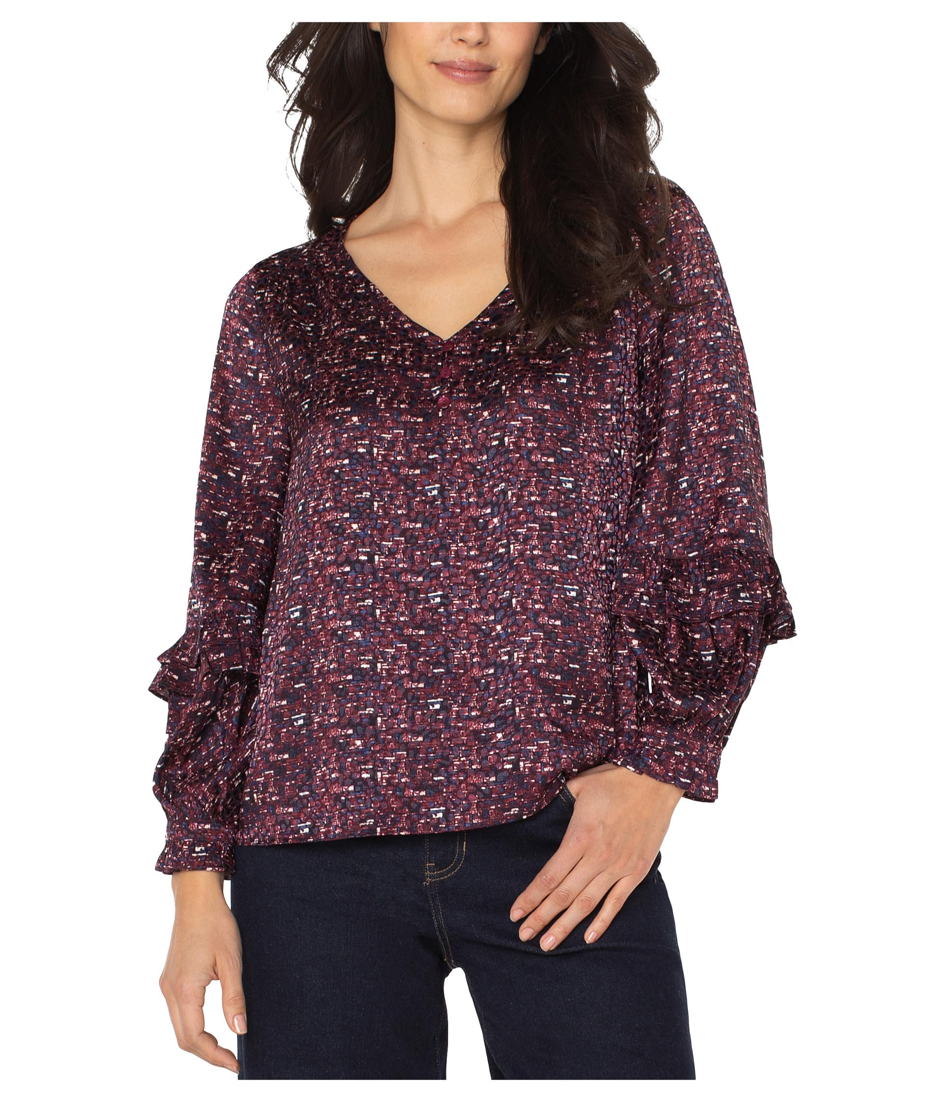 Блузка Long Sleeve Woven Blouse W/ Ruffles Liverpool Los Angeles Женская