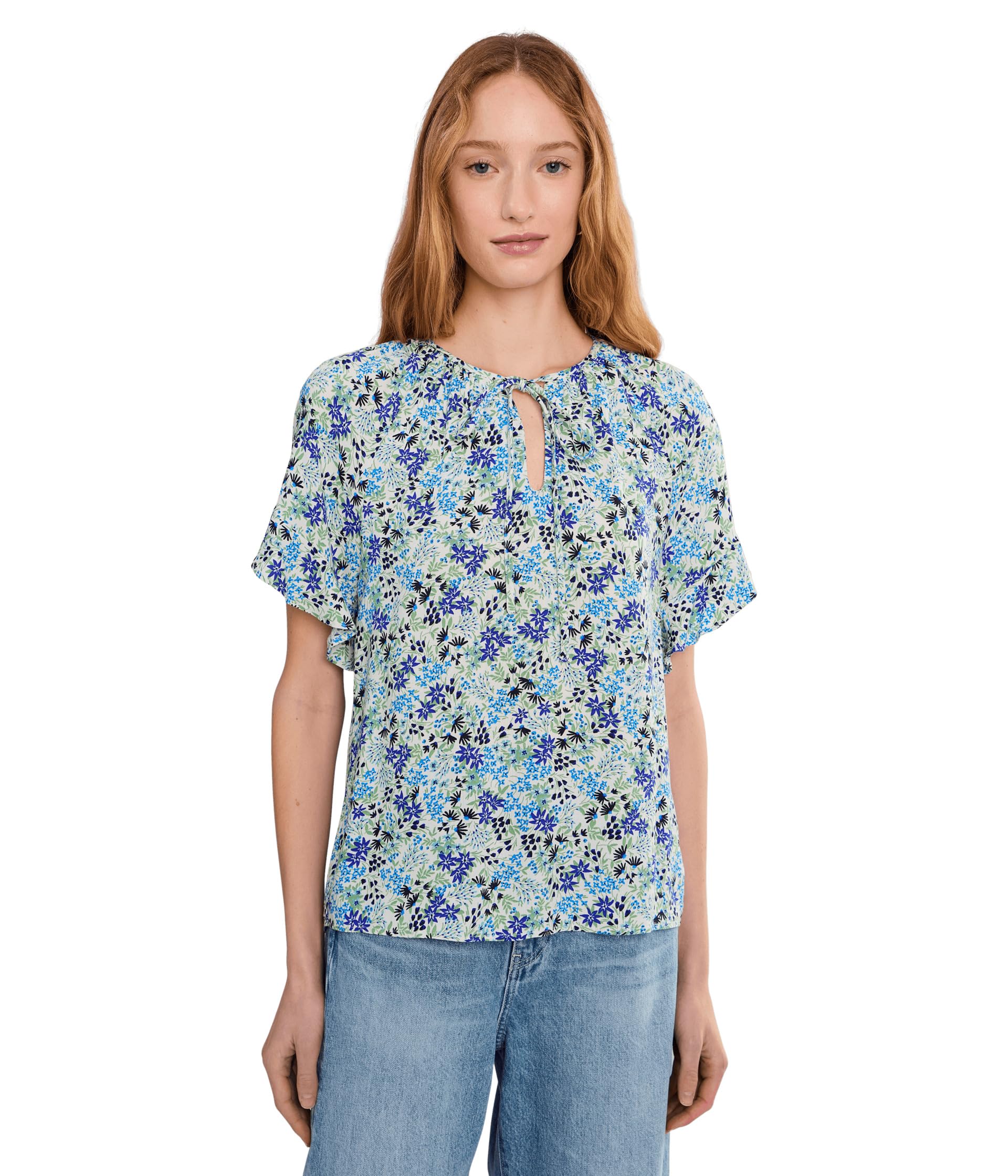 Топ CeCe Shirred Short Sleeve Key Hole