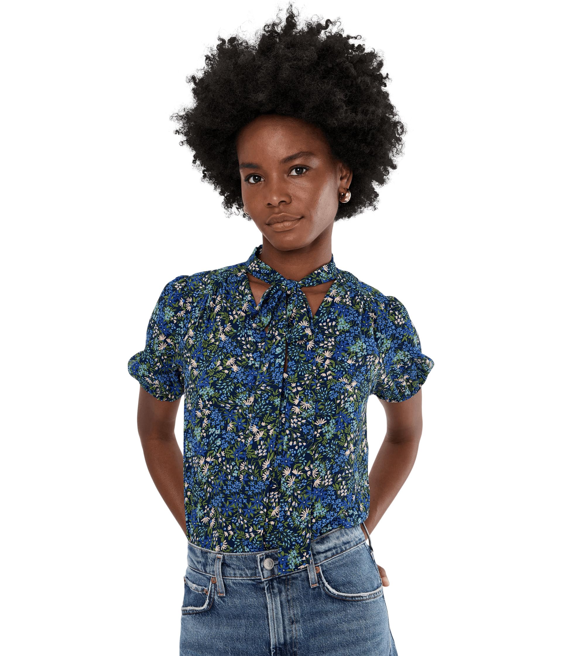 Short Sleeve V-Neck Tie Neck Top CeCe Женский