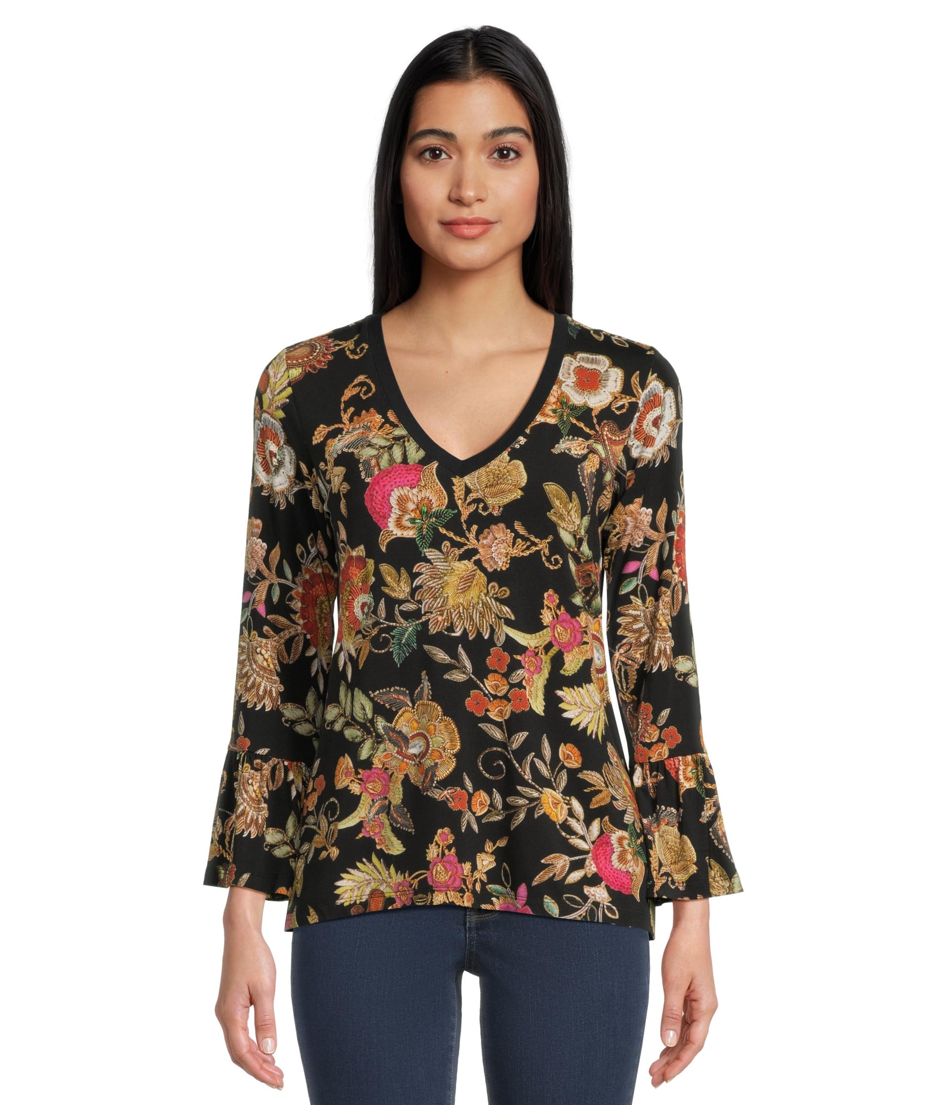 The Janie Favorite V-neck Flute Sleeve Tee- Lowri