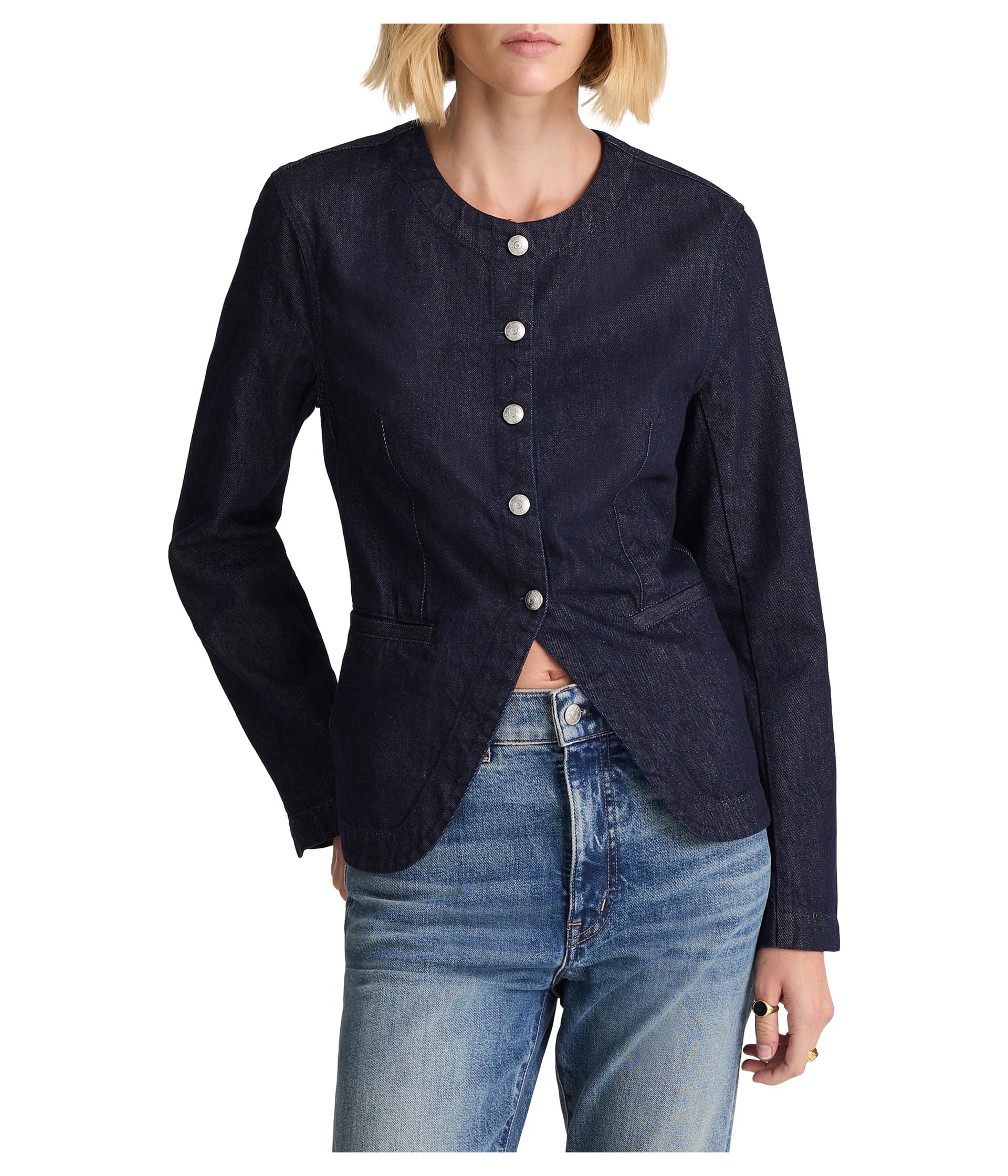 Collarless Jacket In Rinse
