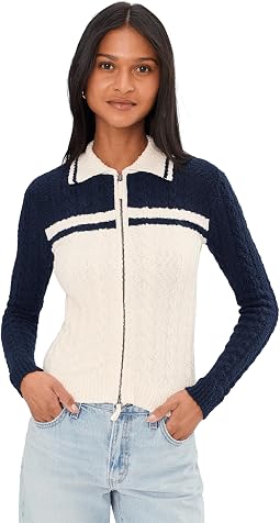 Colorblock Kerry Zip Cotton Boucle Cardigan