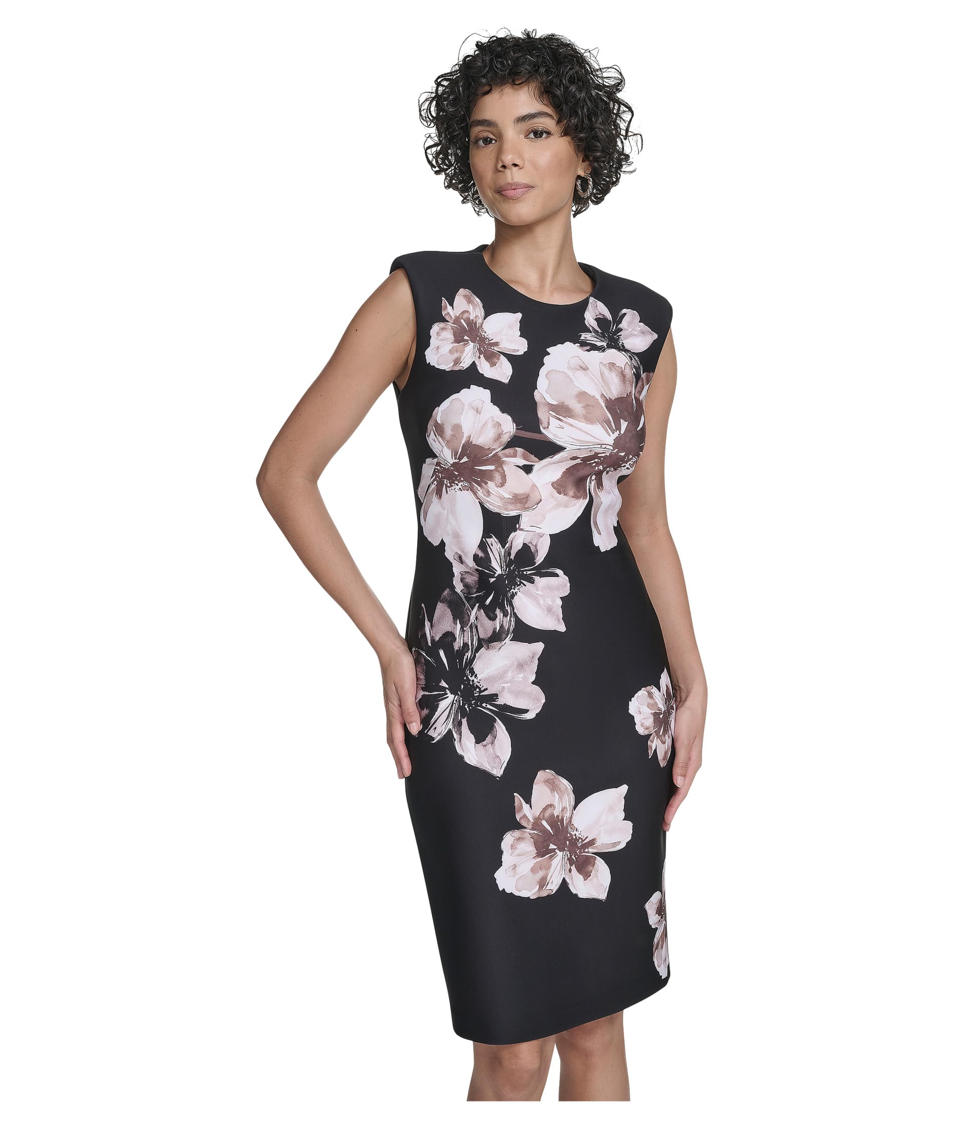 Cap Sleeve Floral Scuba Sheath