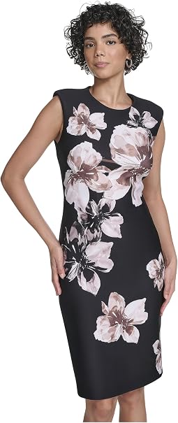Cap Sleeve Floral Scuba Sheath