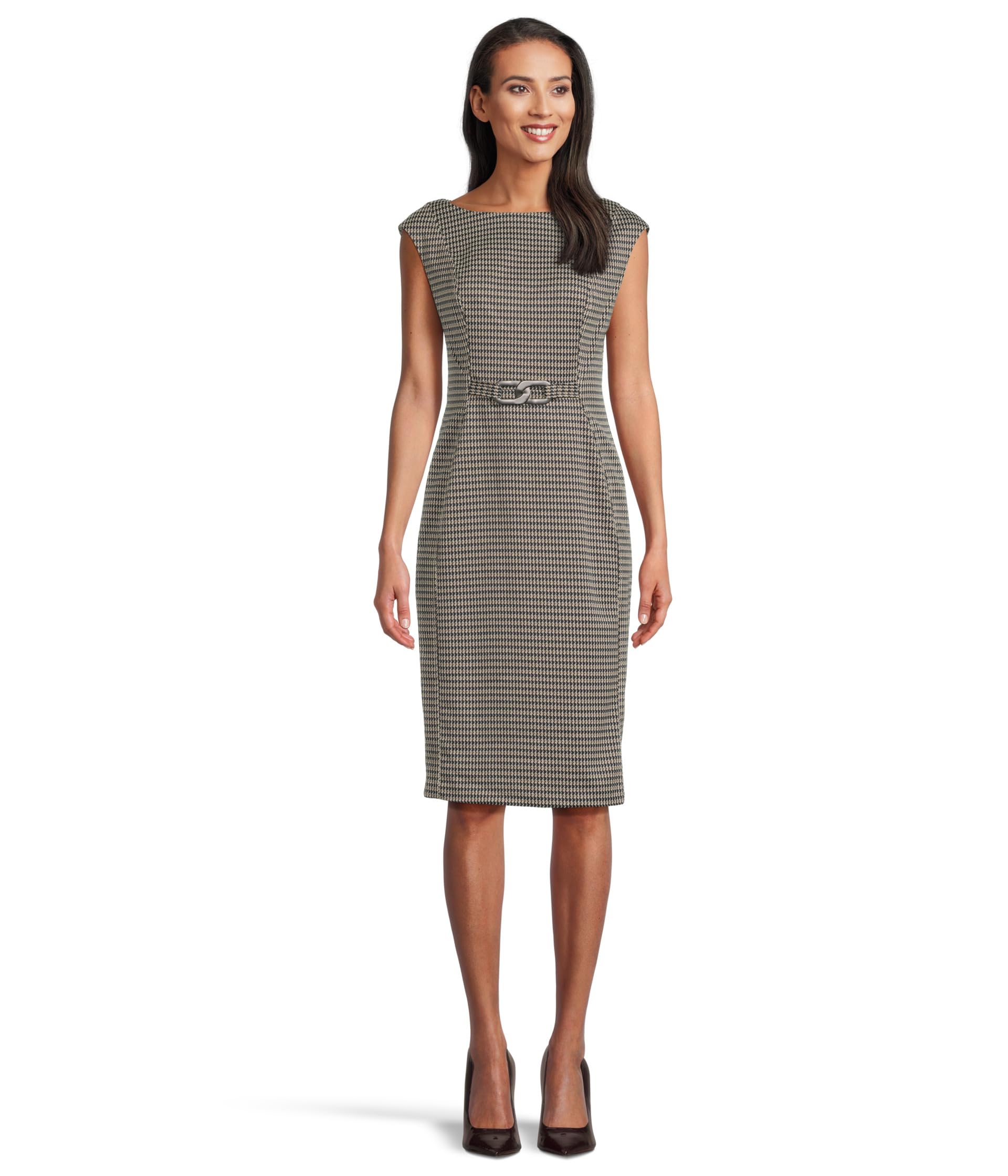 Cap Sleeve Ponte Belted Sheath