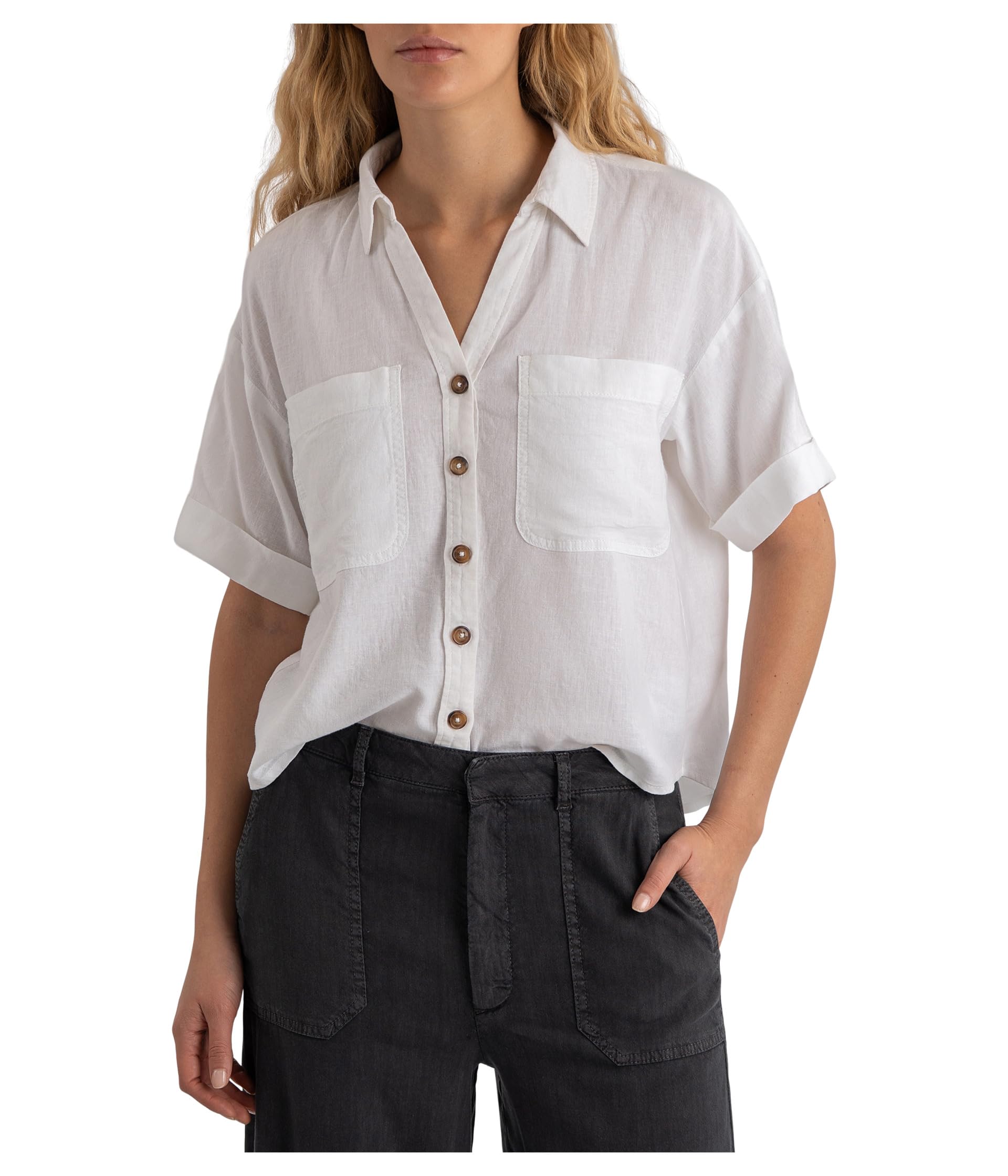 Рубашка Brianna - Boxy Button Front с коротким рукавом и карманом