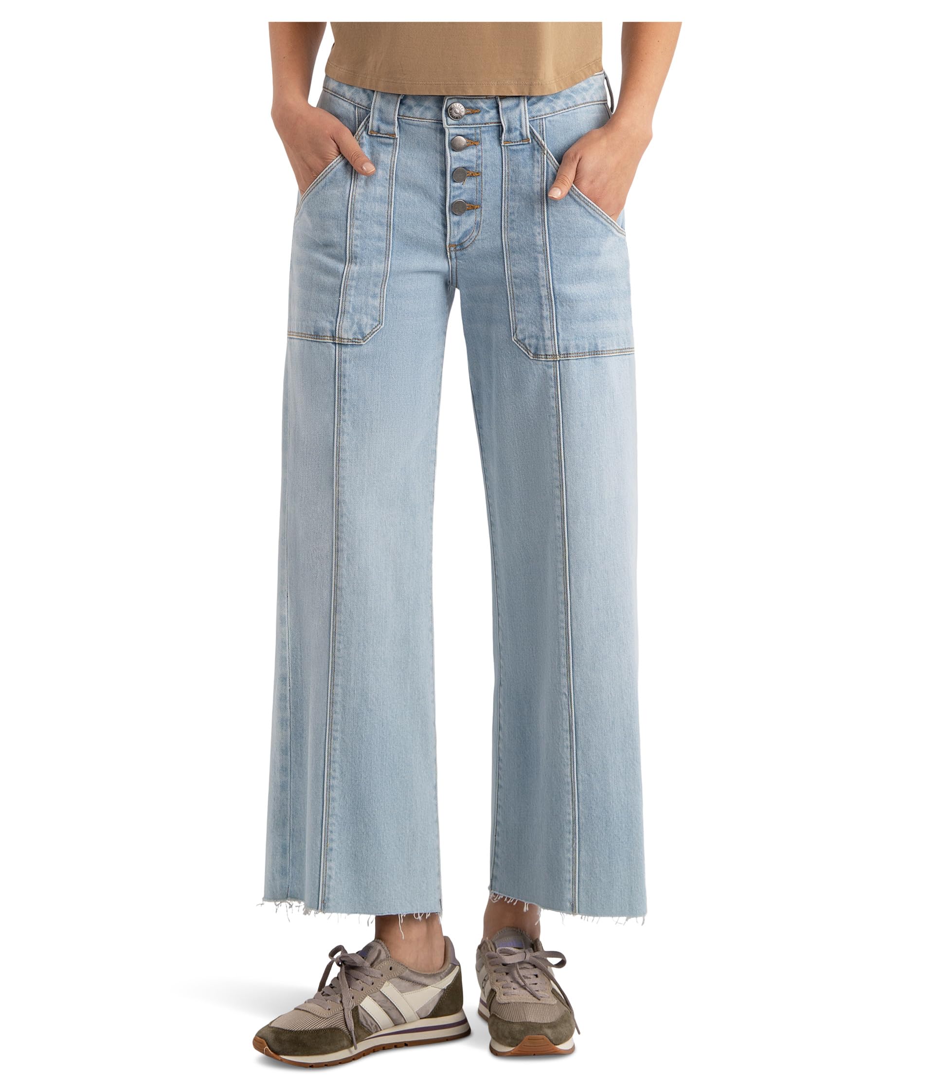 Meg High-Rise Wide Leg Patch Pockets Exposed Button with Raw Hem