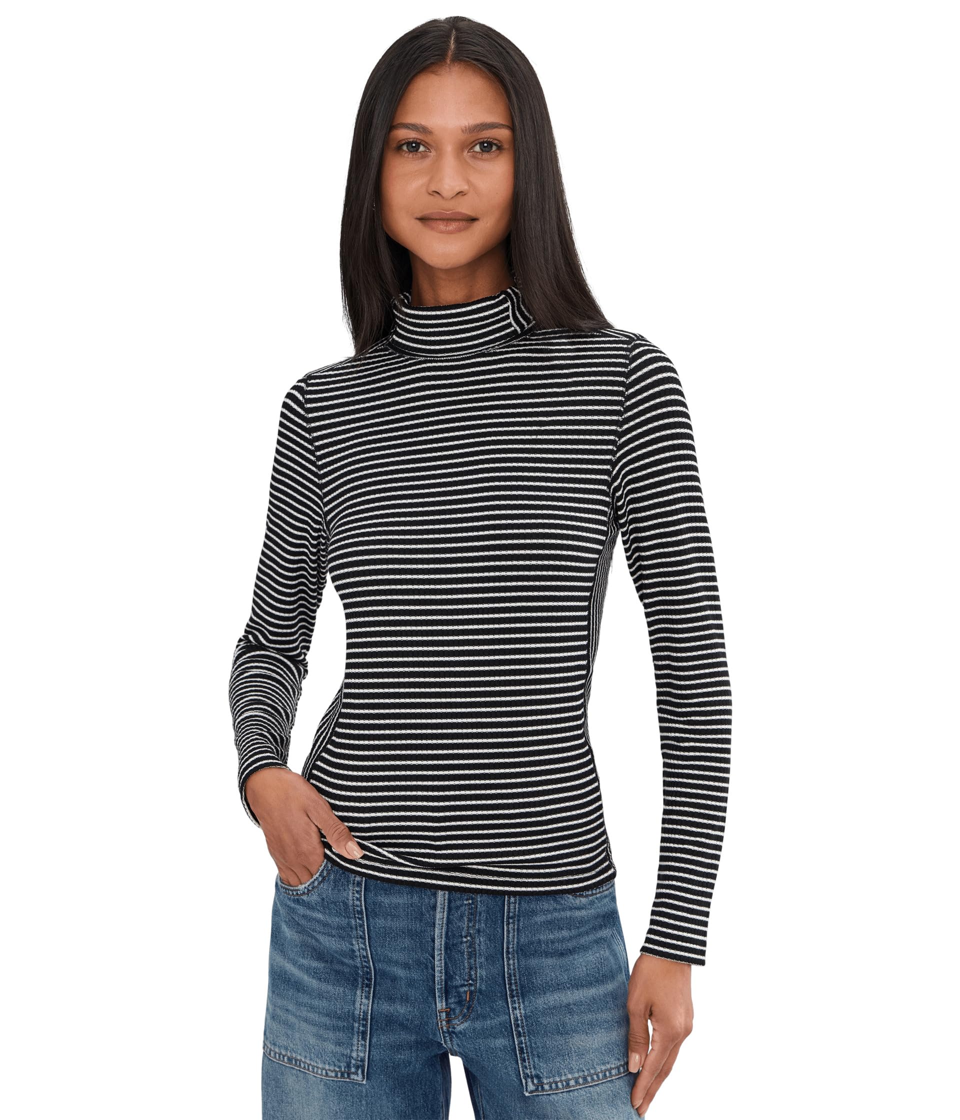 Stripe Coverstitch Turtleneck Drapey Ray